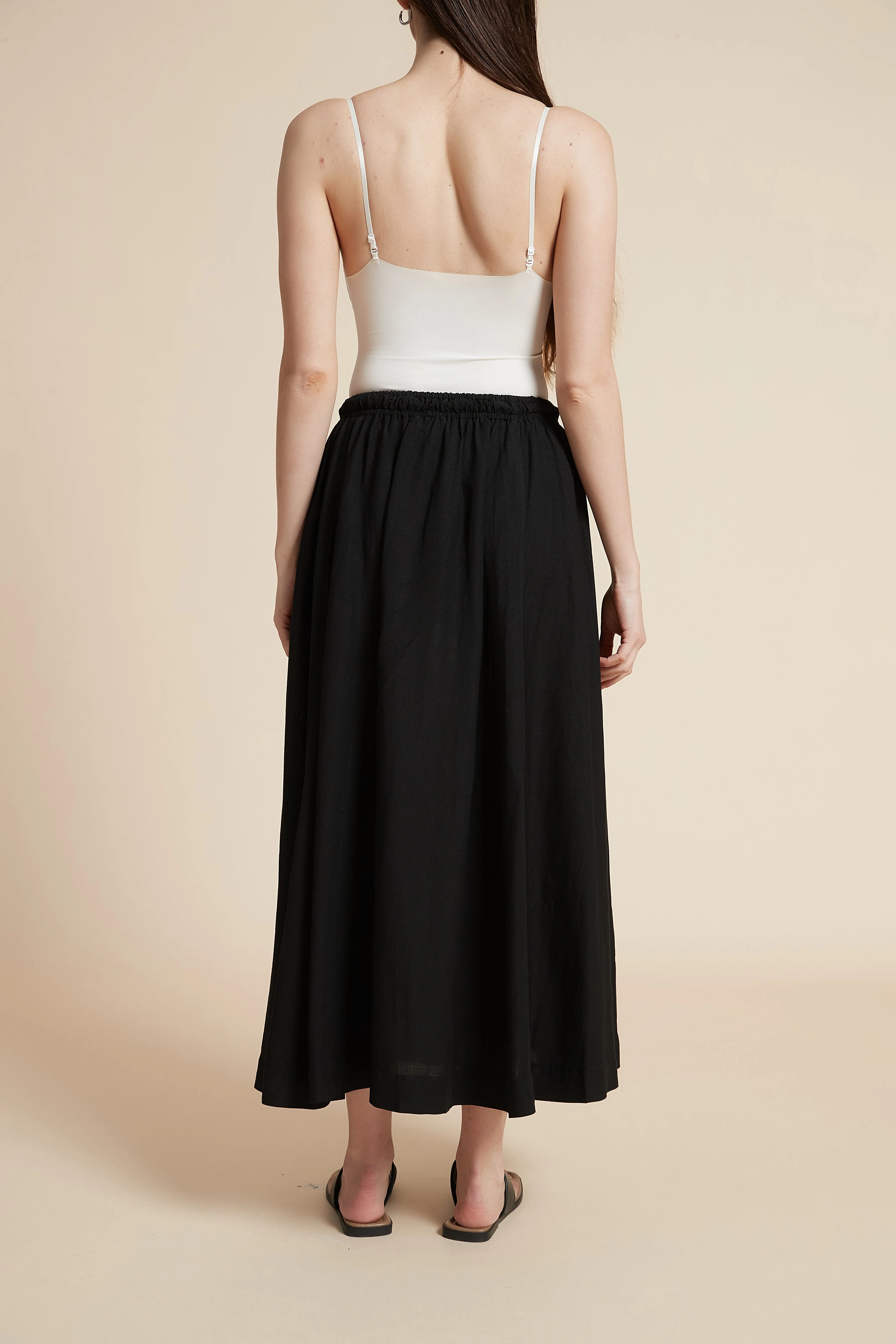 Plain Midi Skirt with Flared Cut and Waist Tie - Image 16
