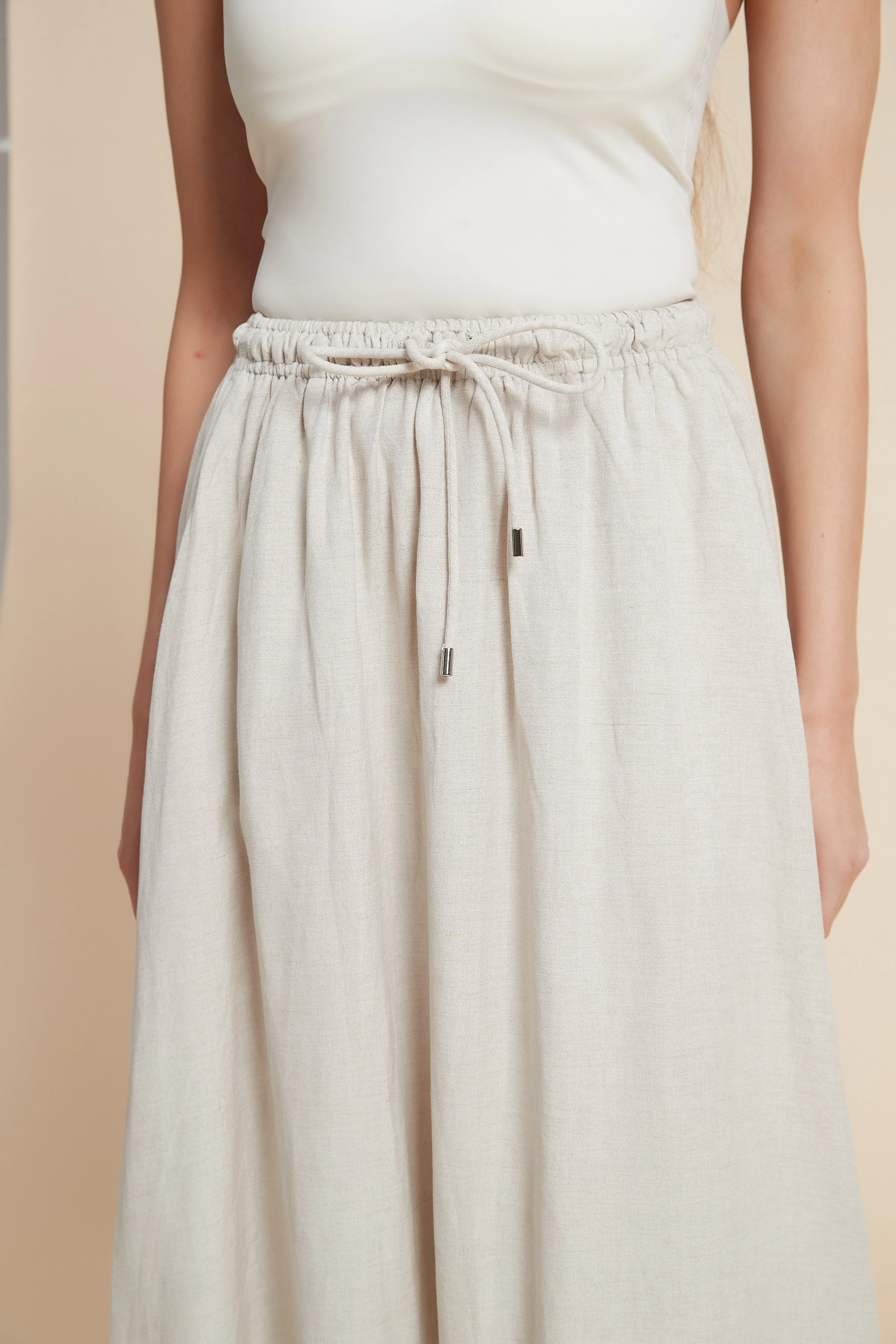 Plain Midi Skirt with Flared Cut and Waist Tie - Image 23