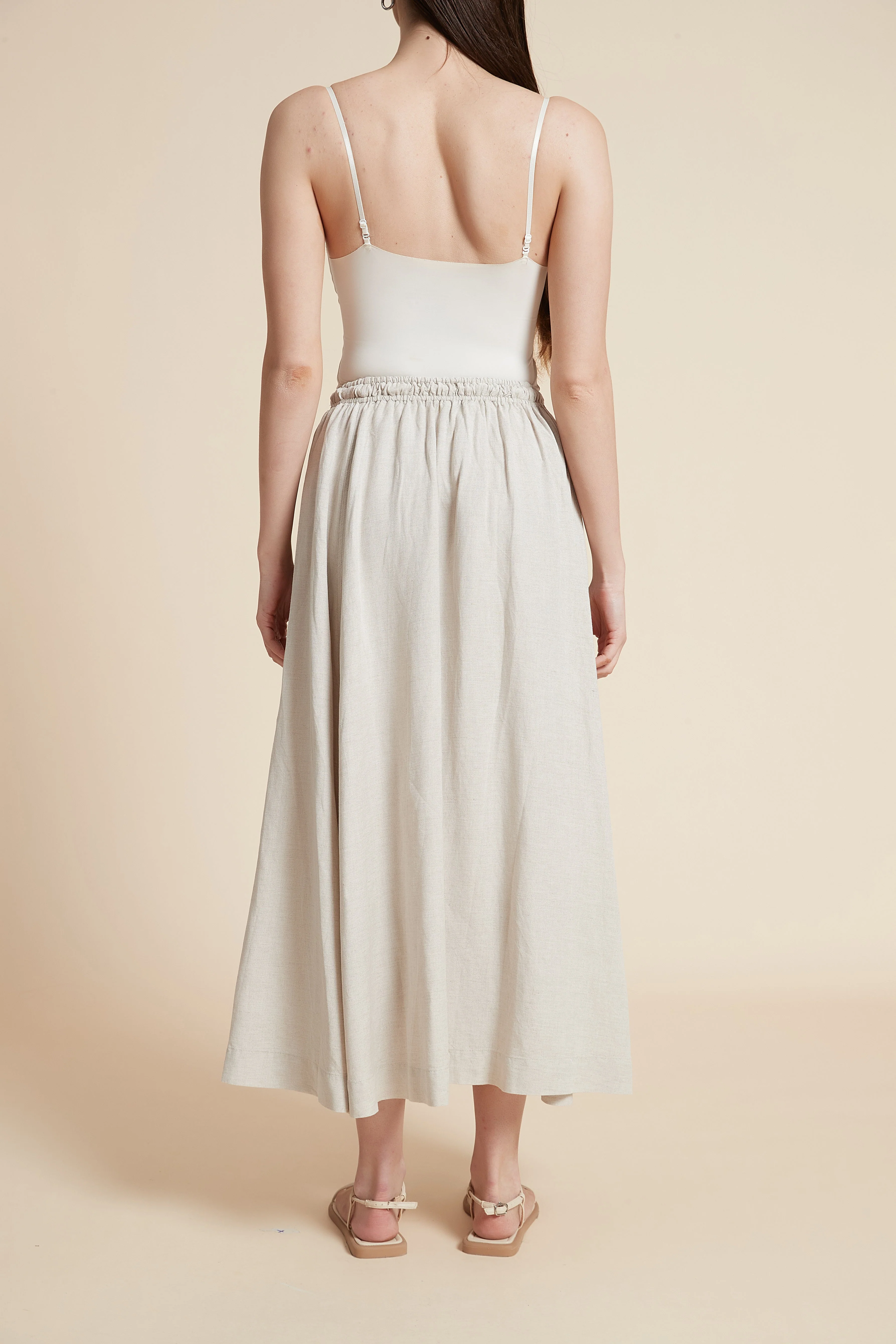 Plain Midi Skirt with Flared Cut and Waist Tie - Image 25
