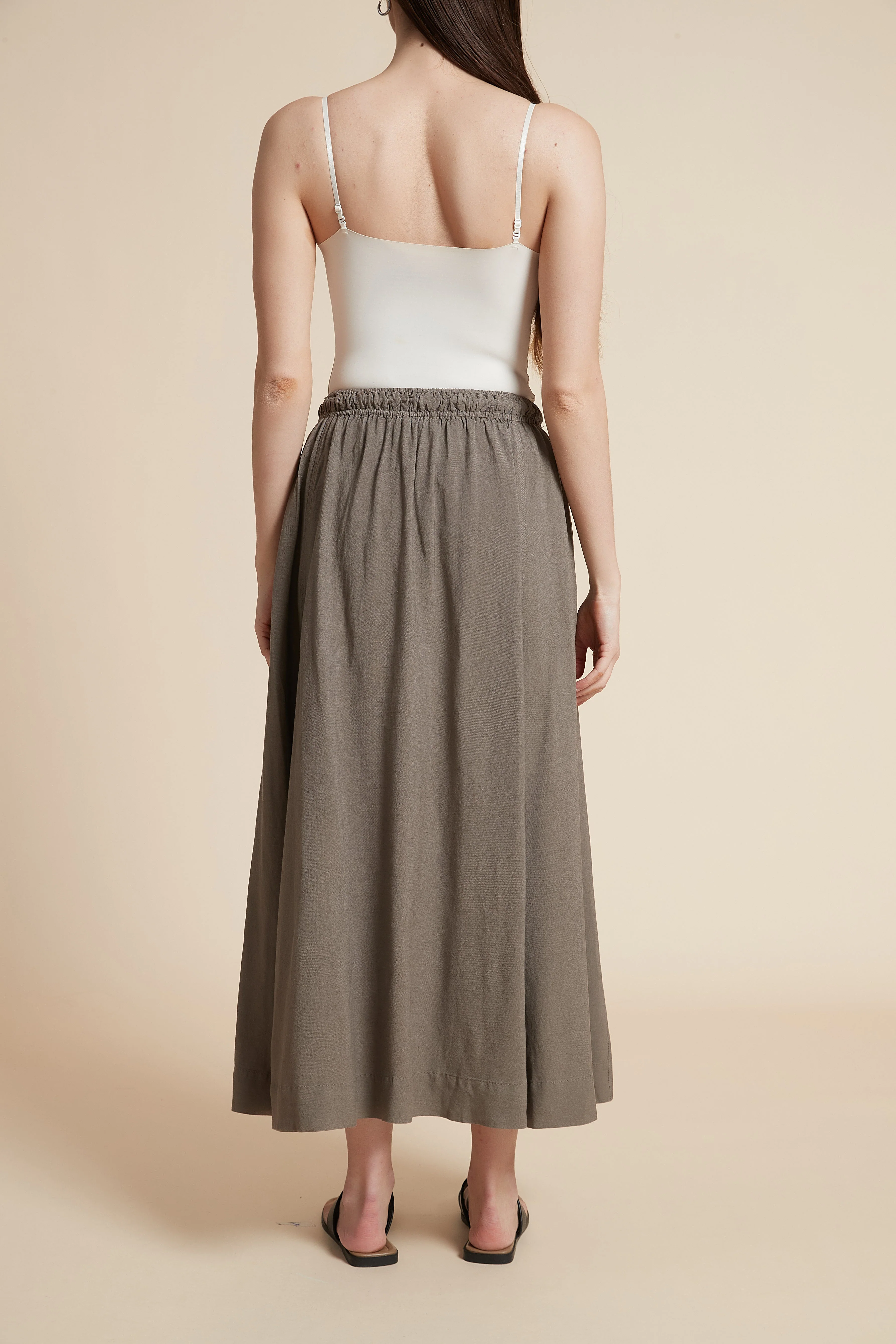 Plain Midi Skirt with Flared Cut and Waist Tie - Image 5