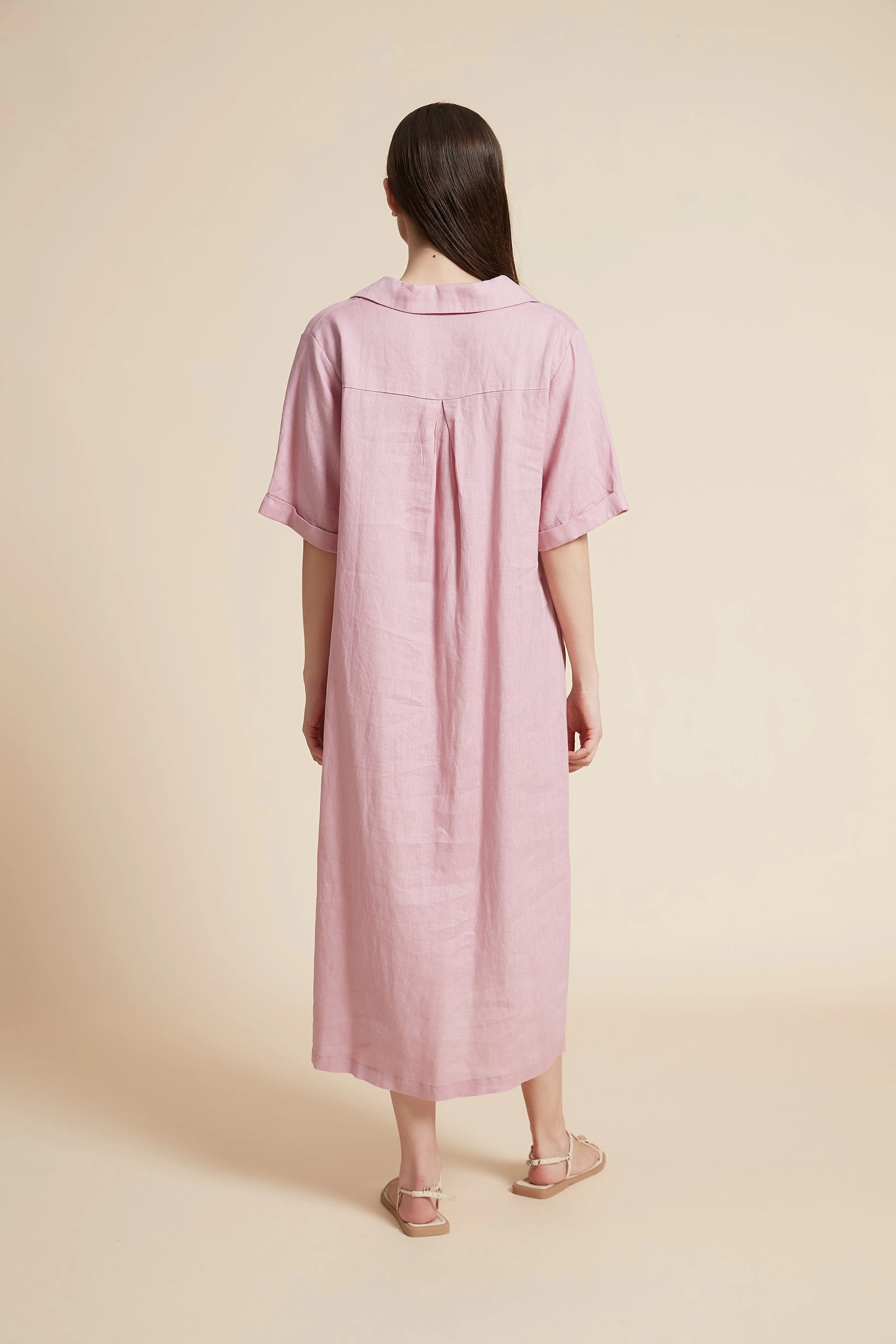 Plain Midi Dress with V-Neckline - Image 14