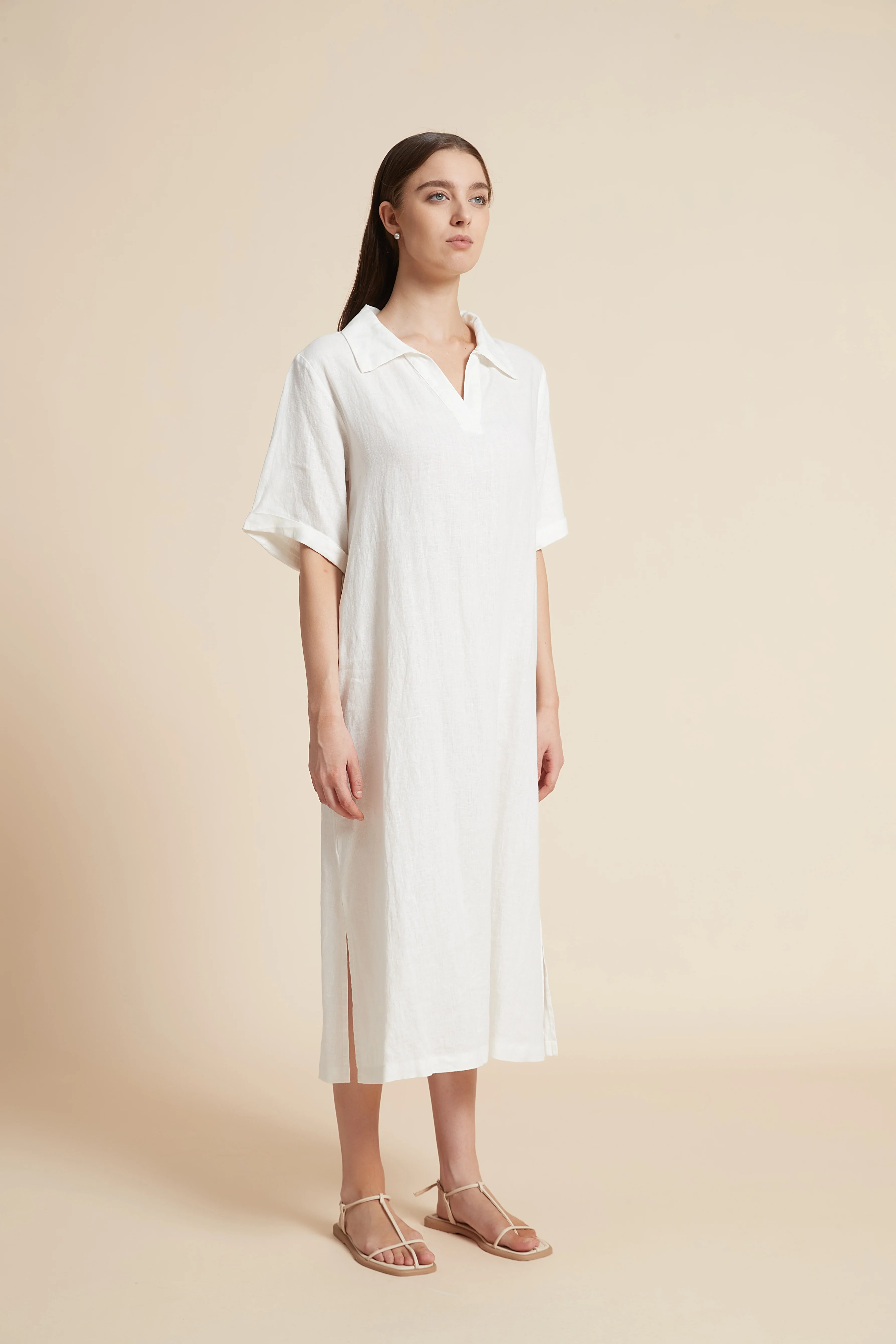 Plain Midi Dress with V-Neckline - Image 3