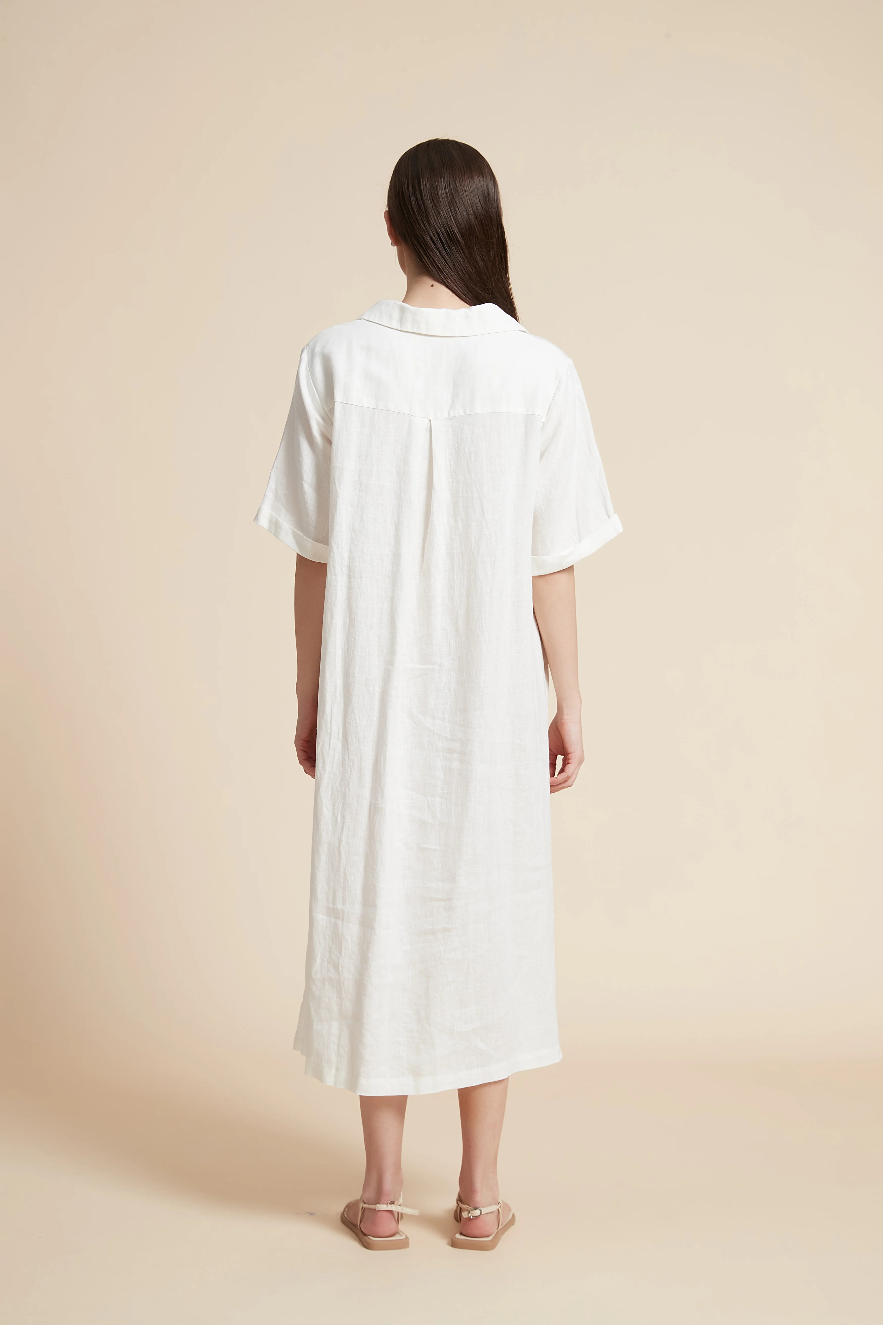 Plain Midi Dress with V-Neckline - Image 6