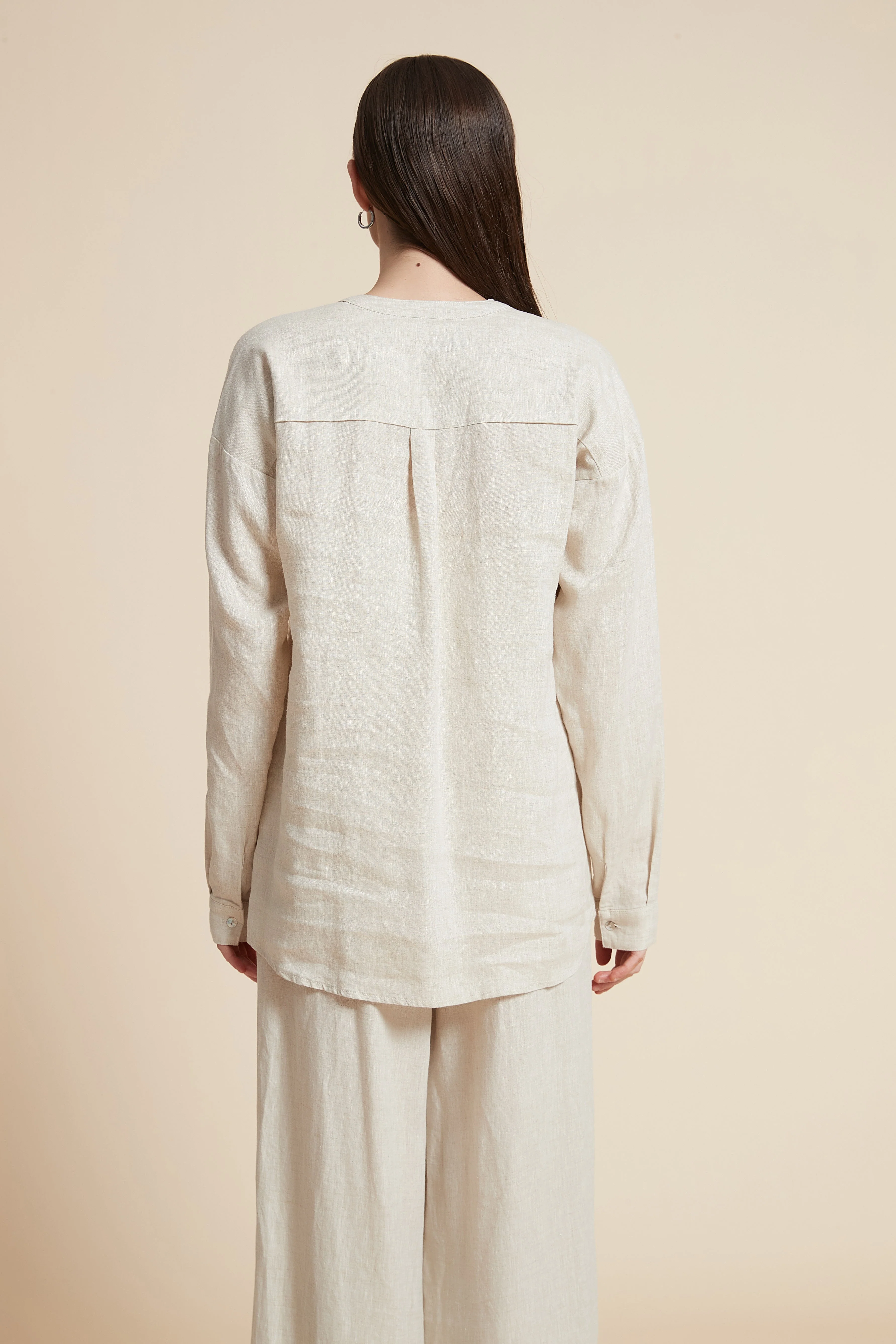 Solid Long Sleeve V-Neck Blouse - Image 12