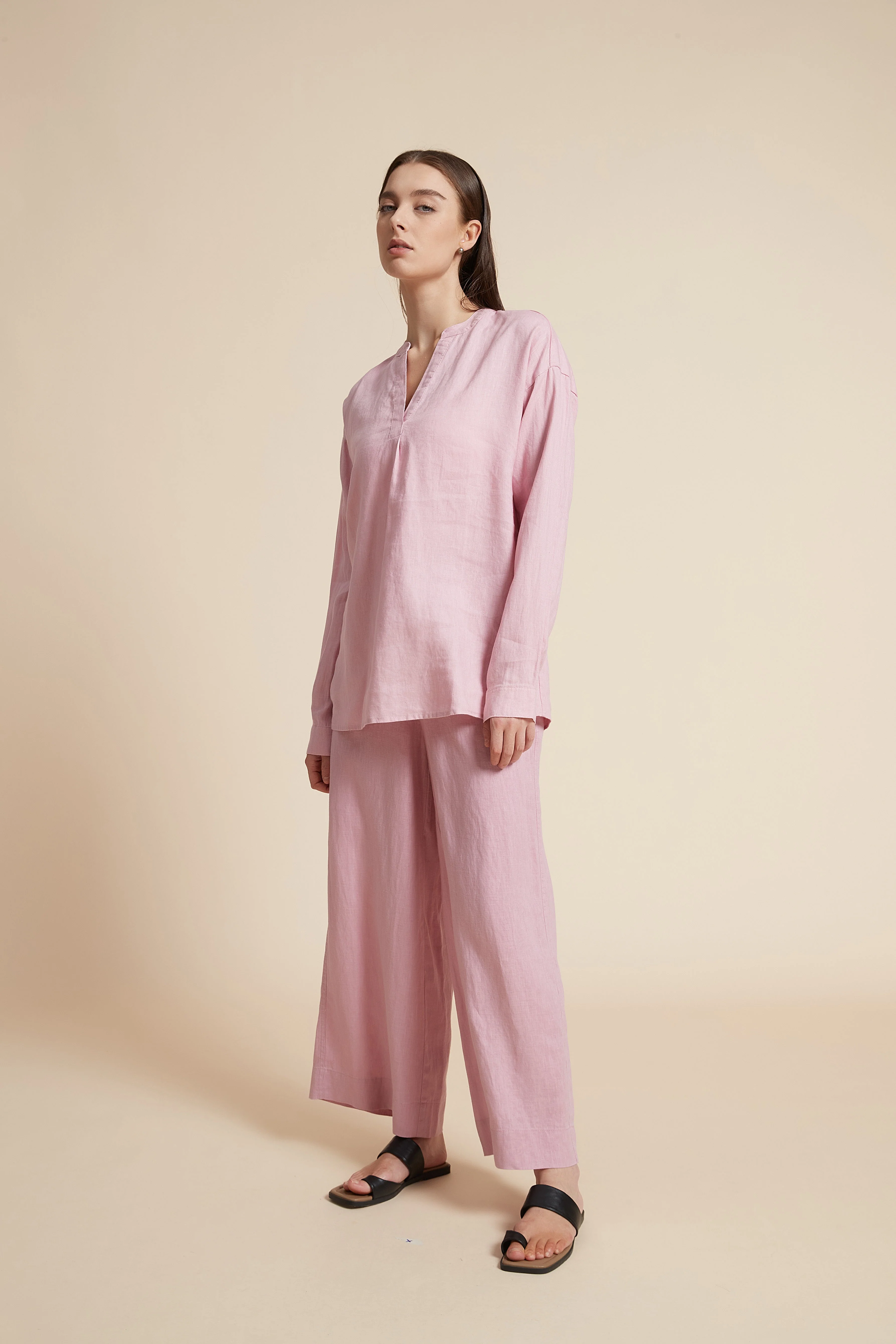 Solid Long Sleeve V-Neck Blouse - Image 6