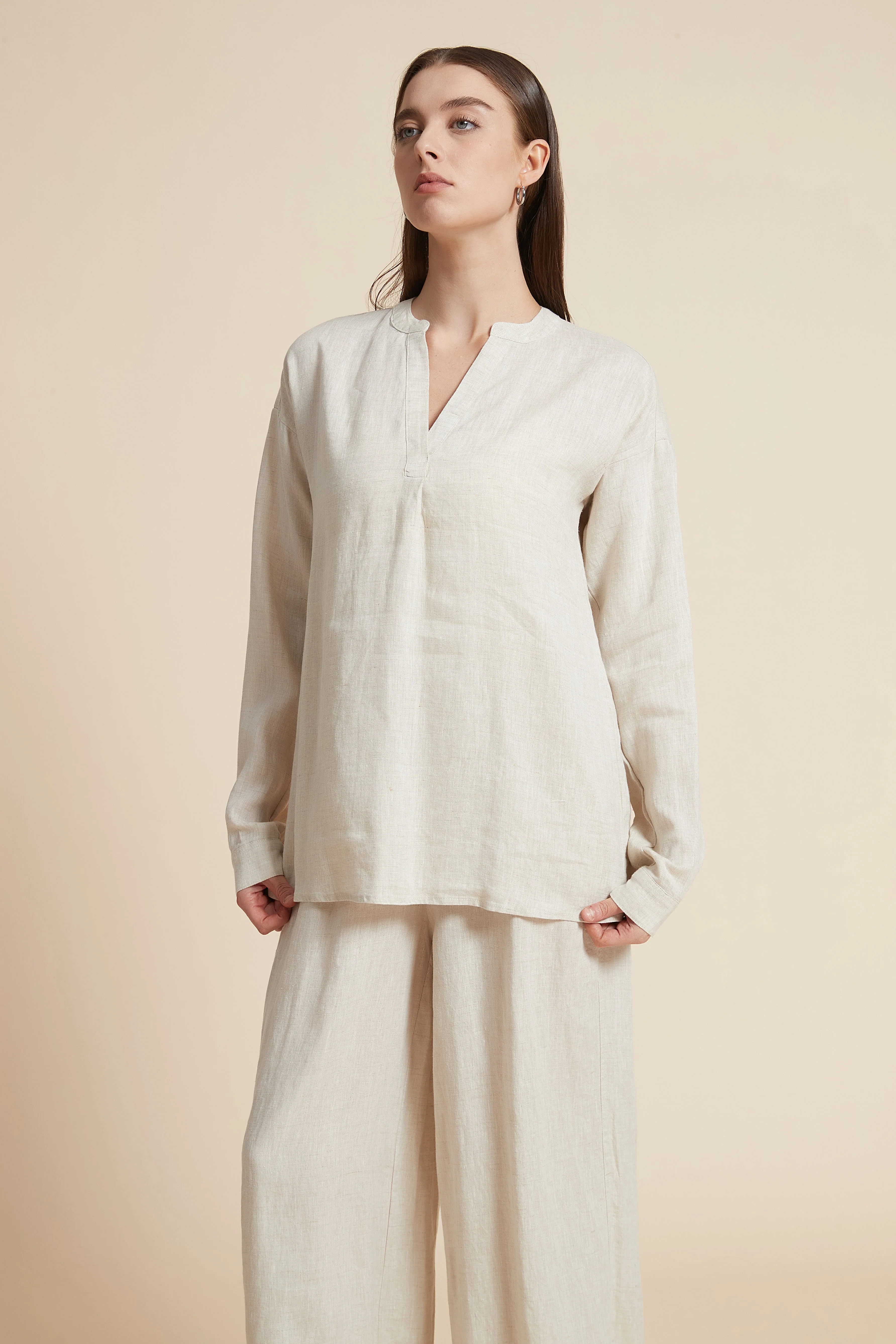 Solid Long Sleeve V-Neck Blouse - Image 8