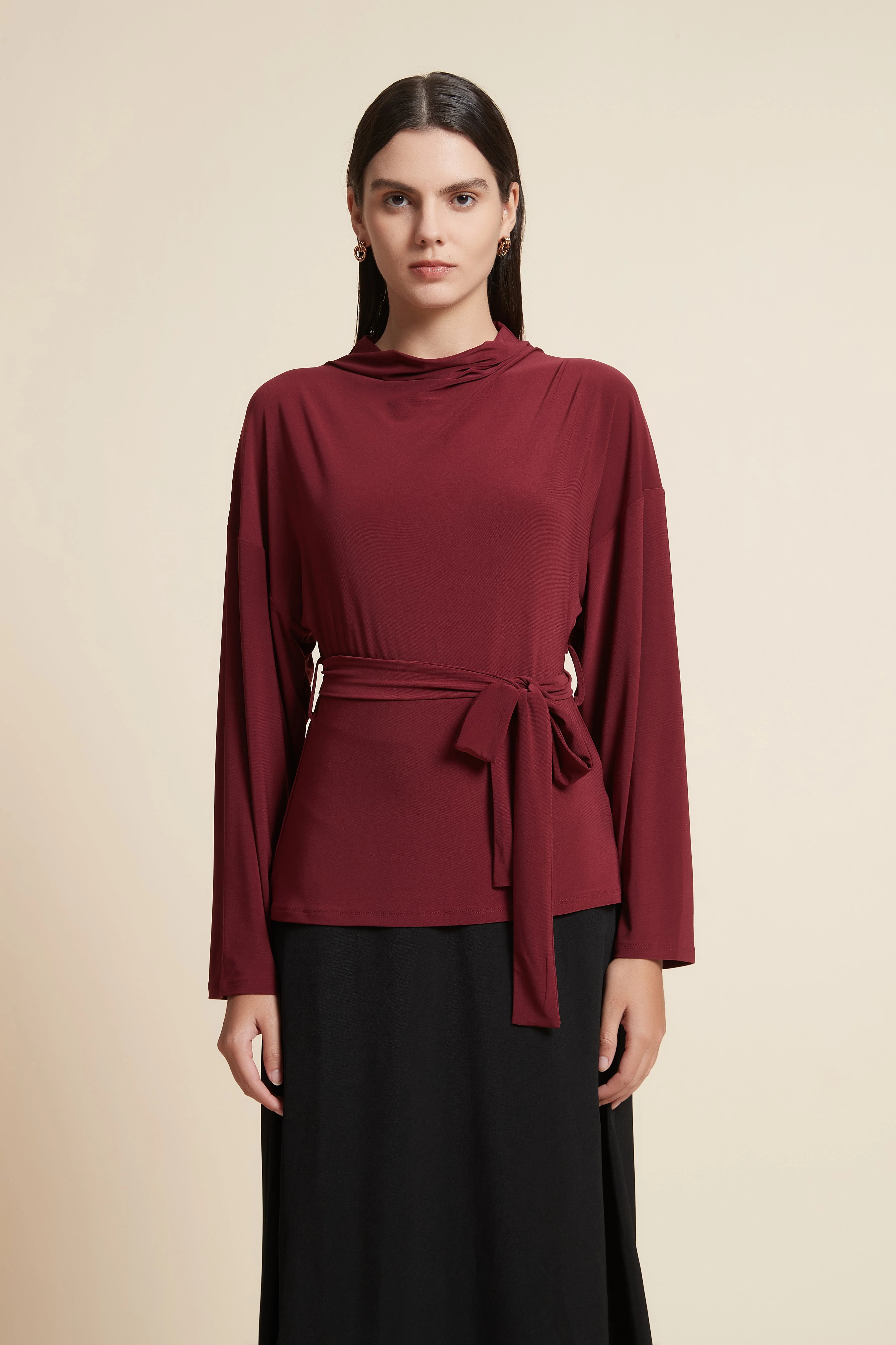 Long Sleeve Belted Blouse