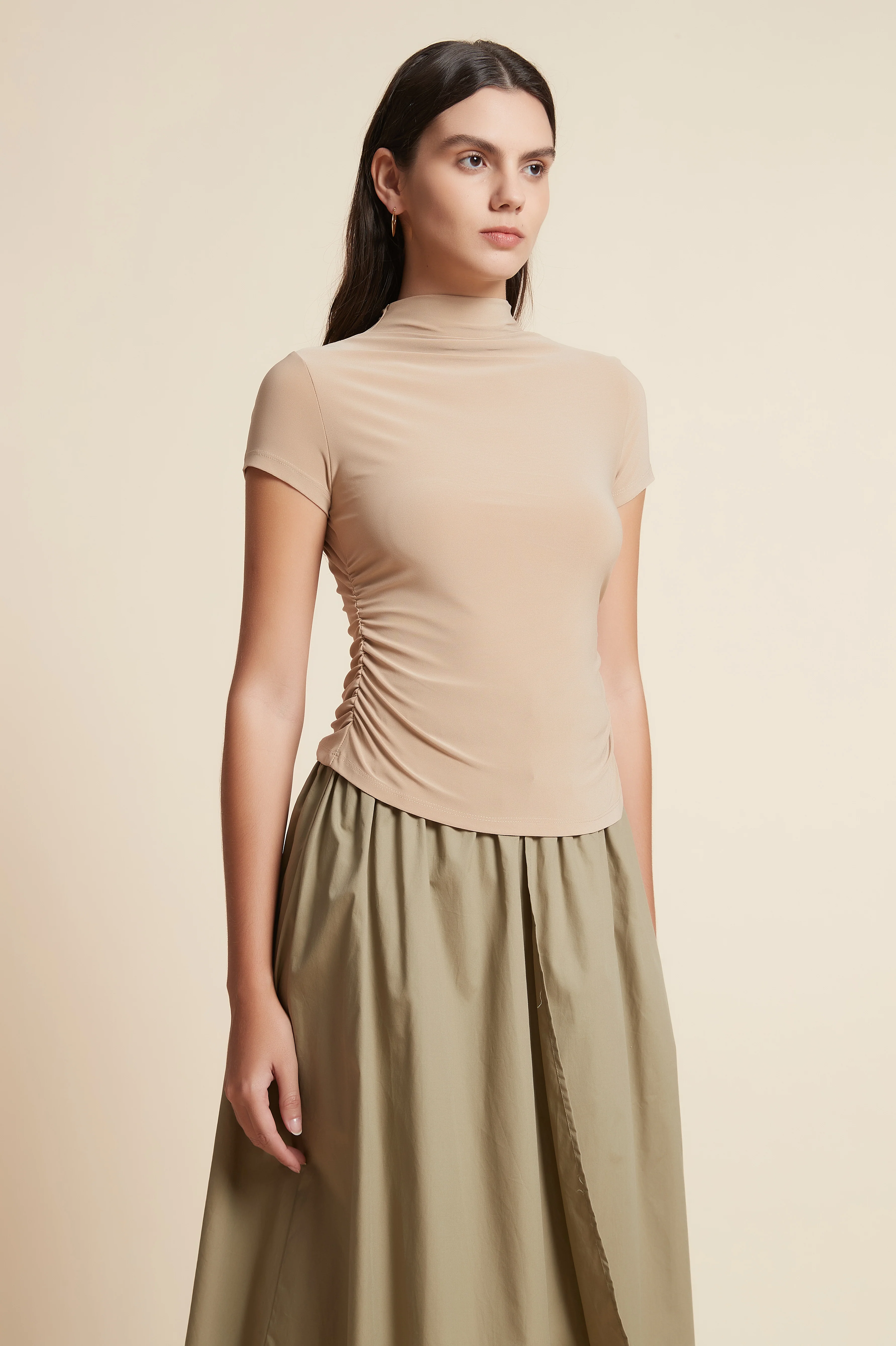 High Neck Short Sleeve Blouse - Image 3