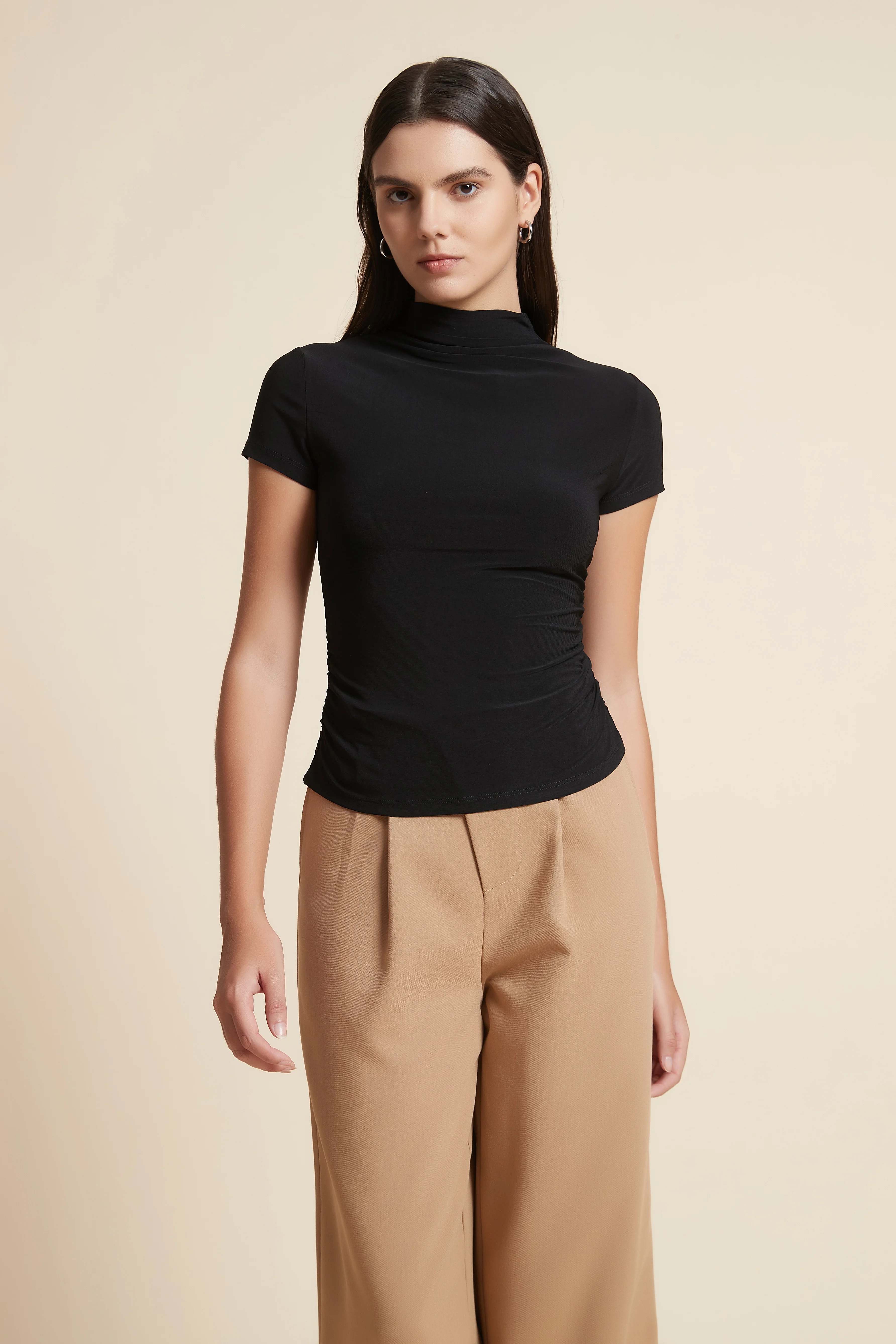 High Neck Short Sleeve Blouse - Image 7