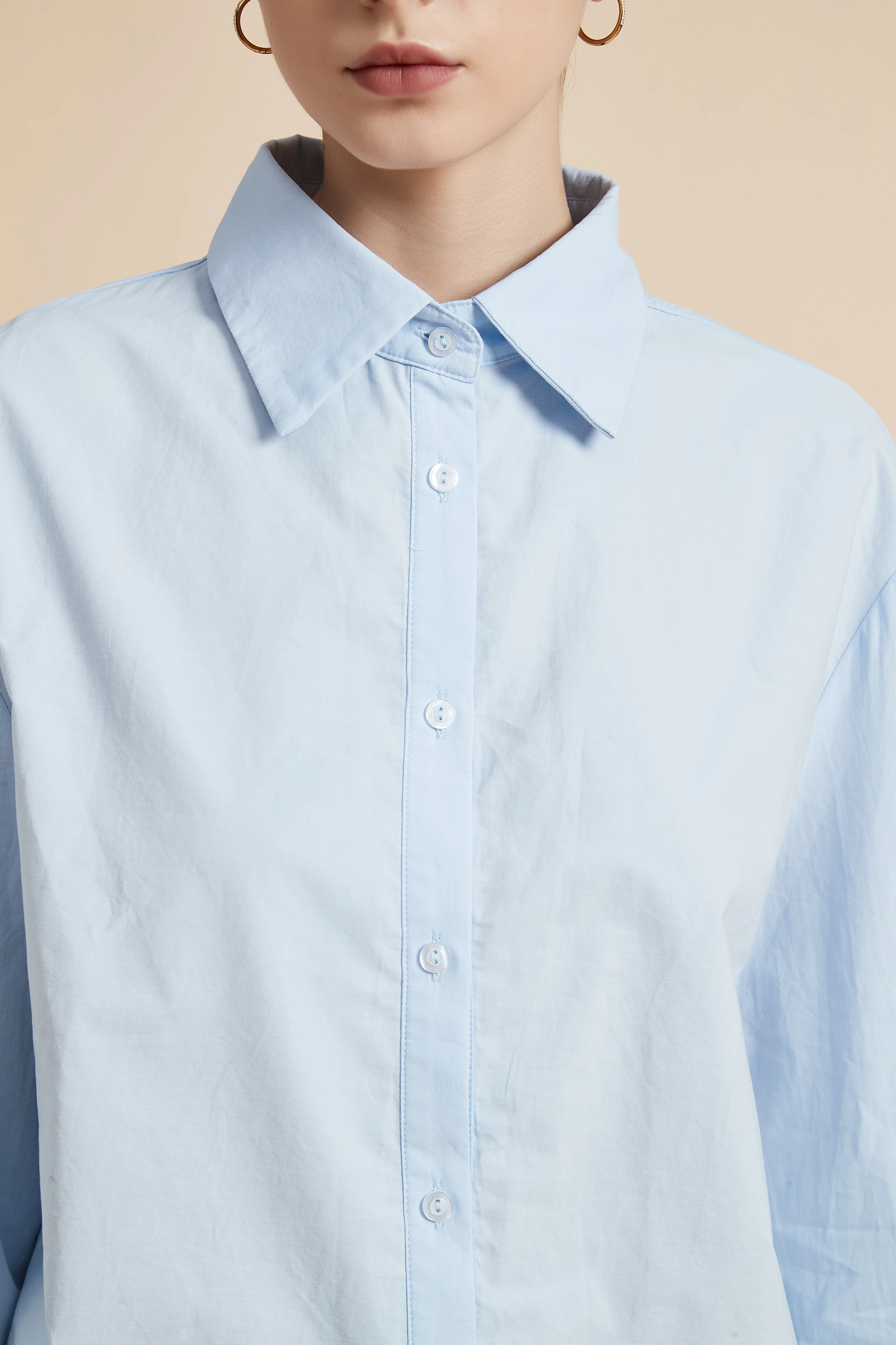 Solid Long Sleeve Blouse with Shirt Collar - Image 4