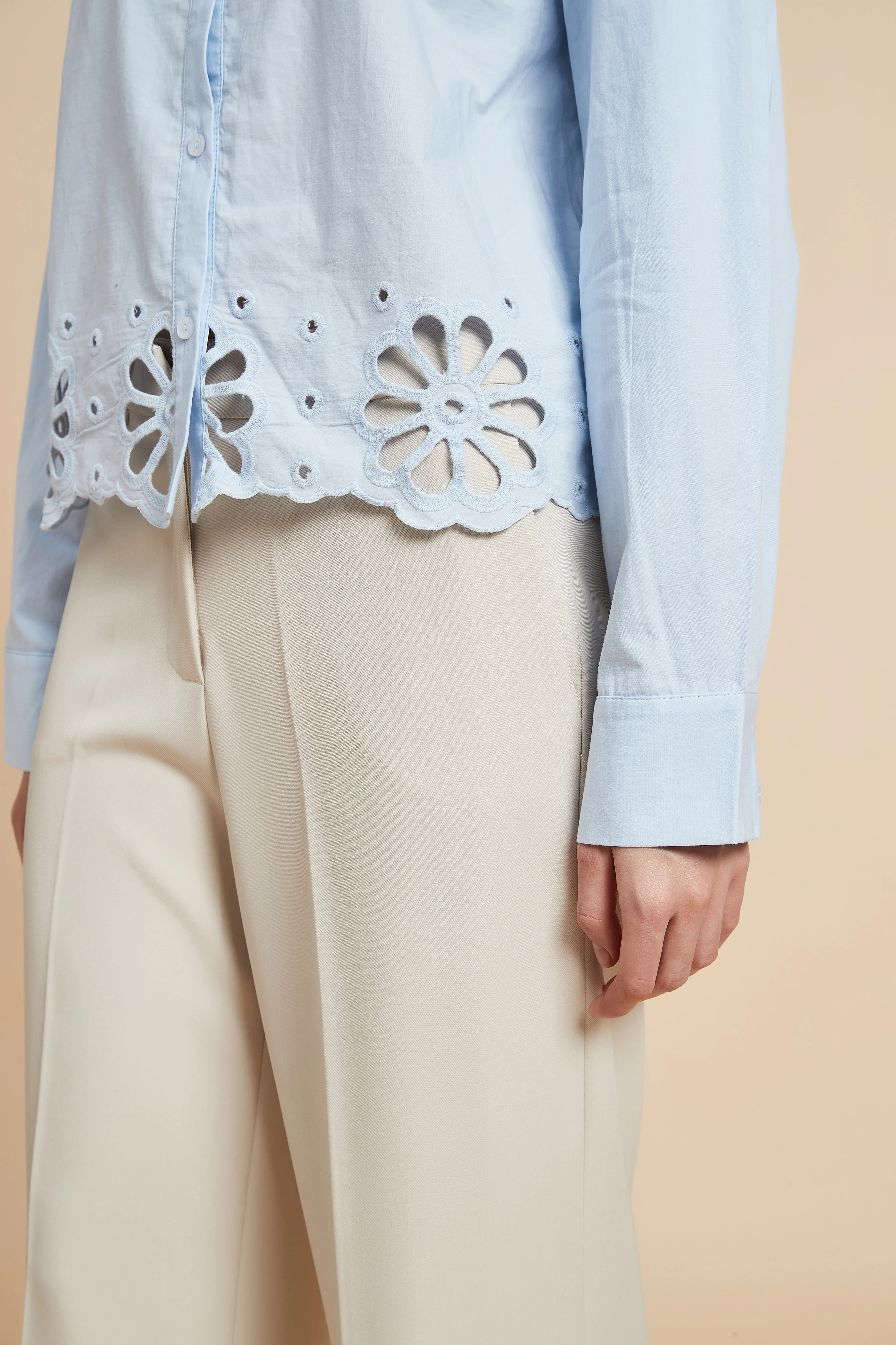 Solid Long Sleeve Blouse with Shirt Collar - Image 5