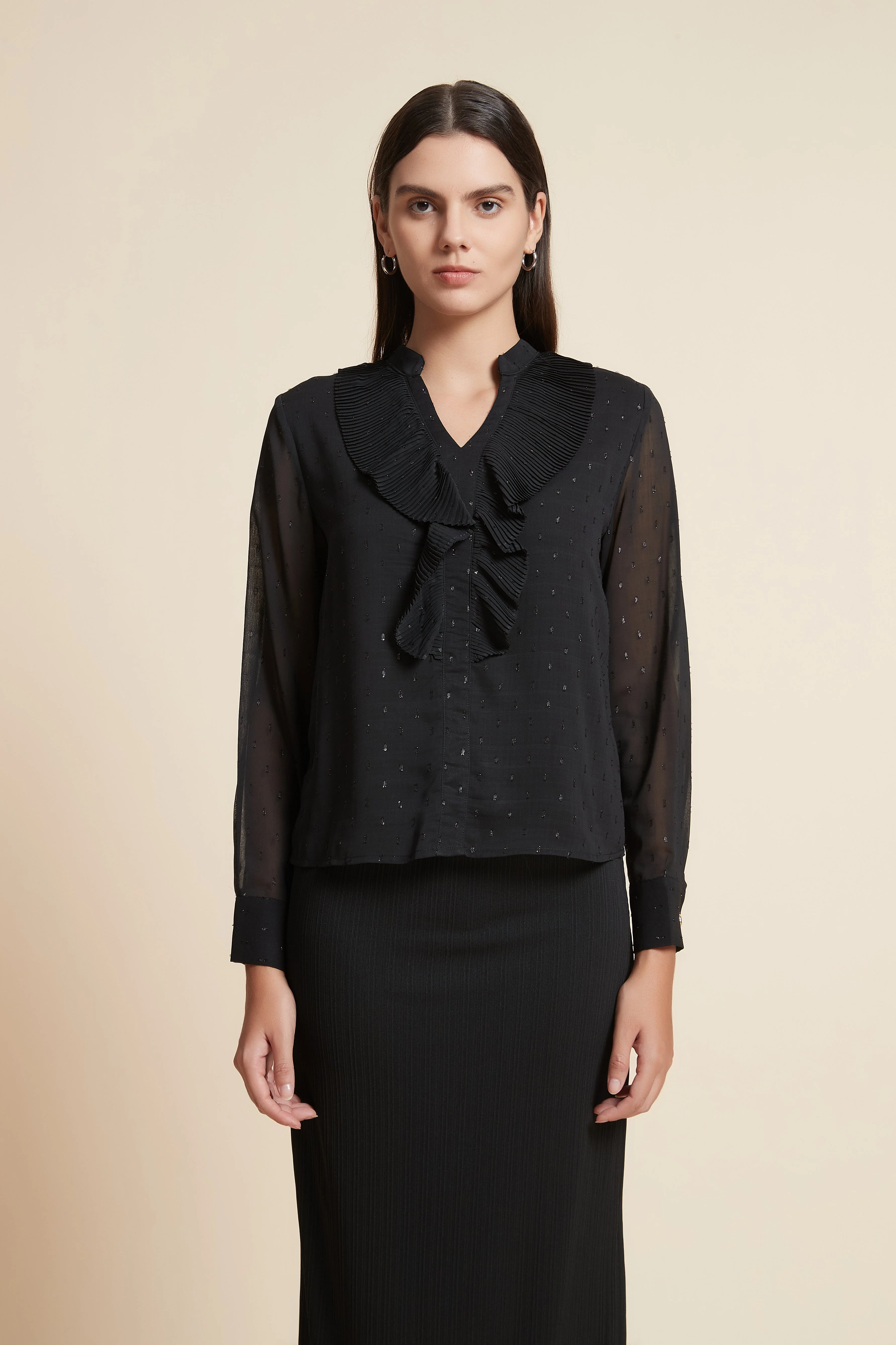 Long Sleeve V-Neck Blouse with Chest Print - Image 2