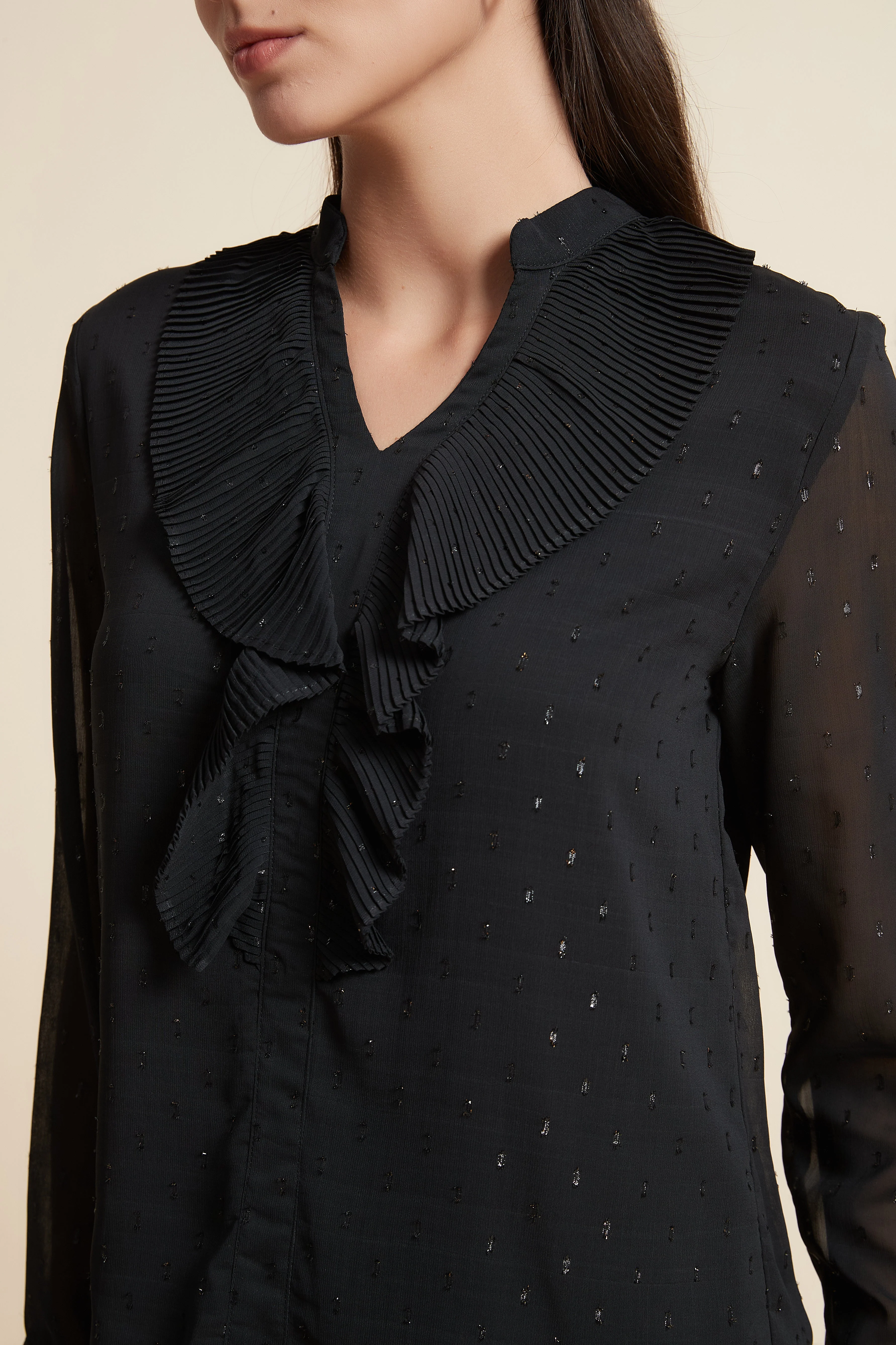 Long Sleeve V-Neck Blouse with Chest Print - Image 4