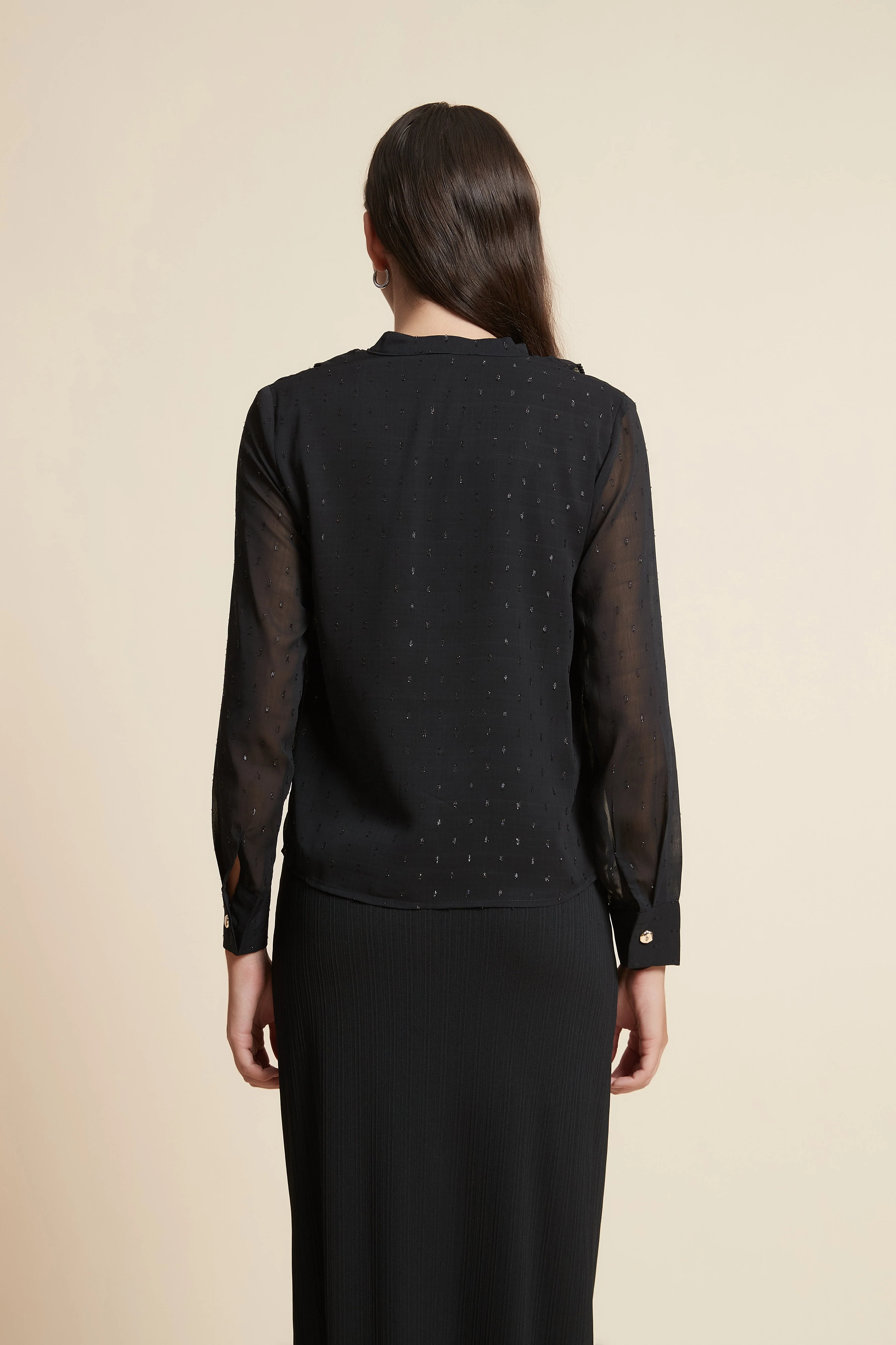 Long Sleeve V-Neck Blouse with Chest Print - Image 5
