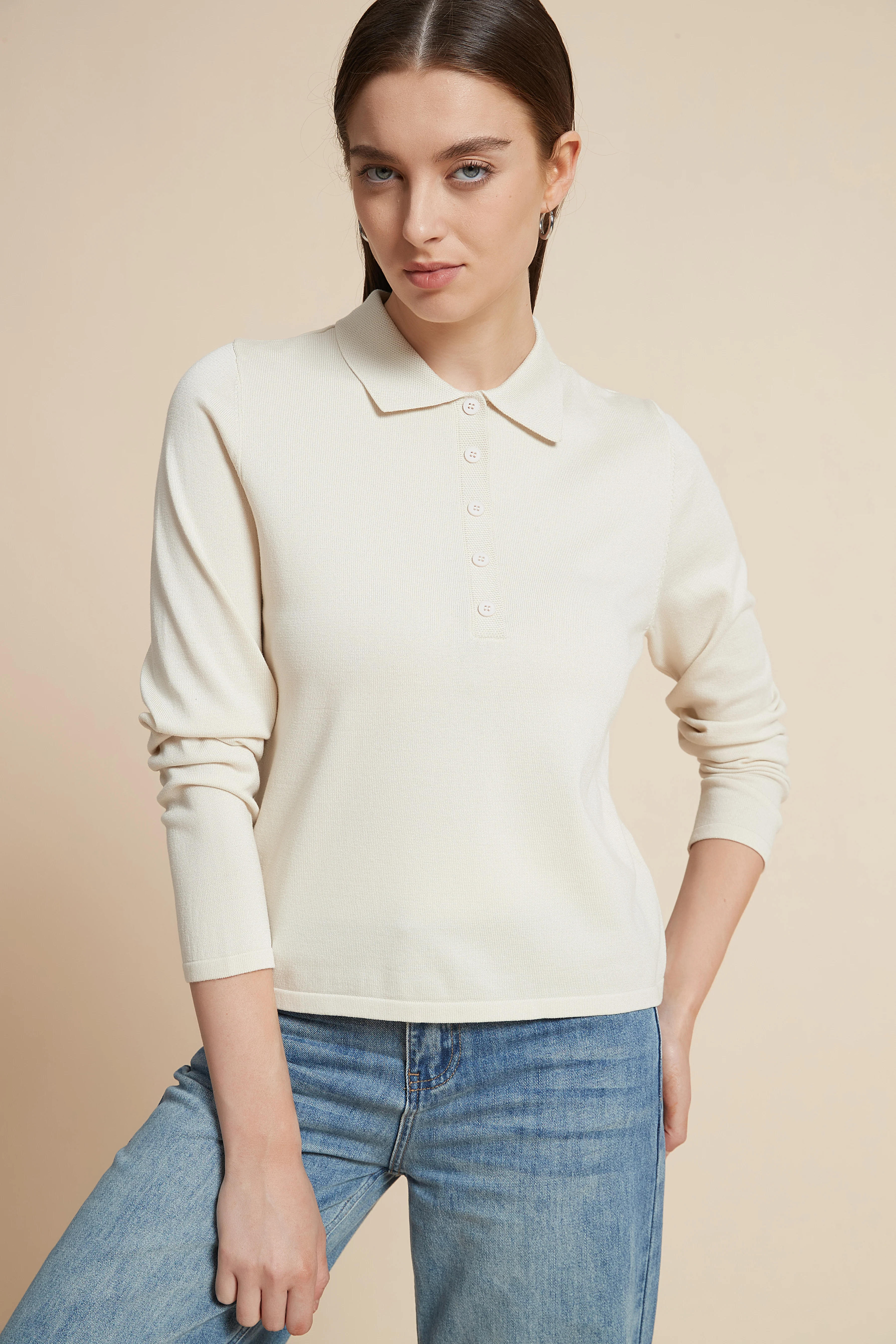 Long Sleeve Shirt Collar Blouse - Image 6