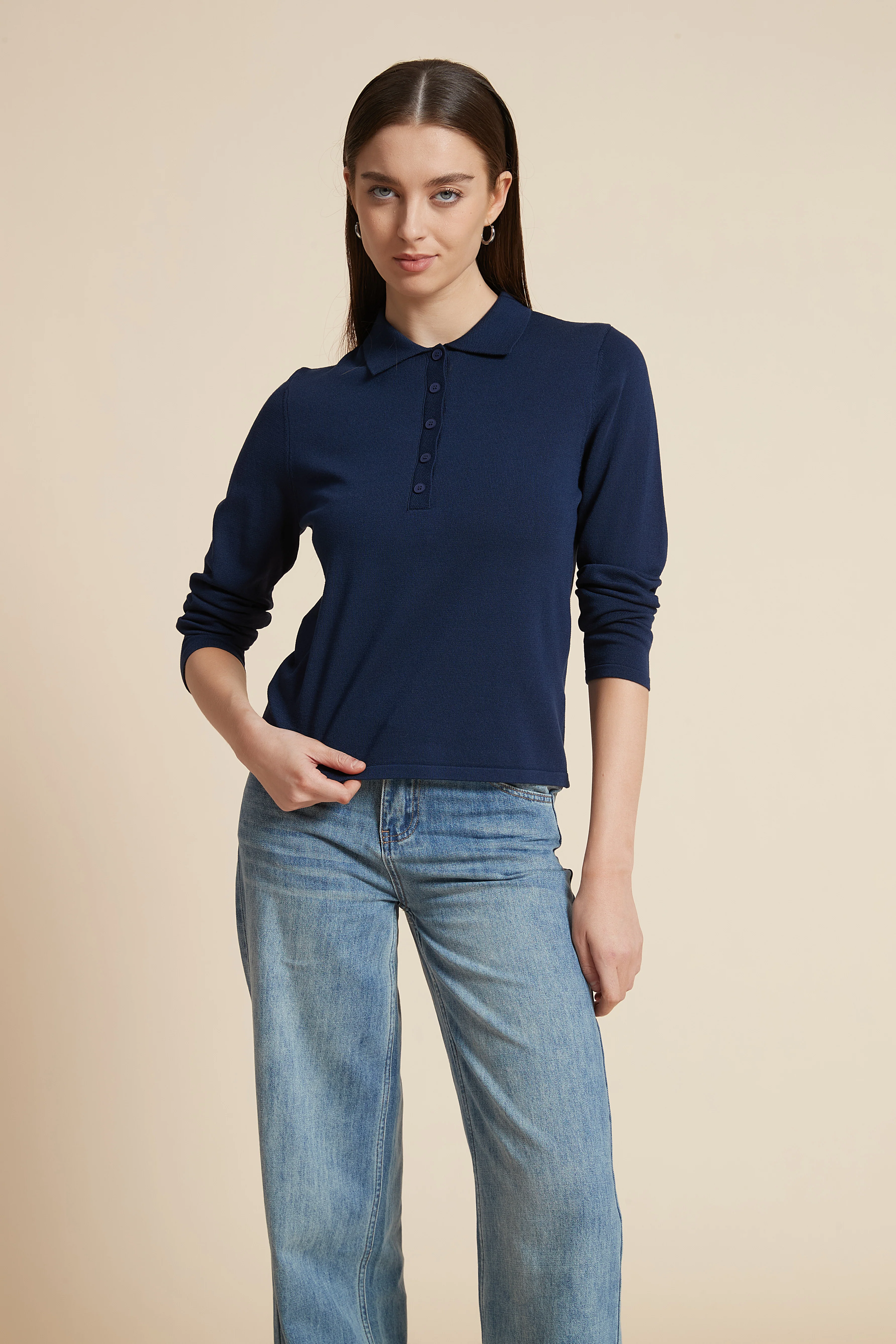 Long Sleeve Shirt Collar Blouse - Image 7