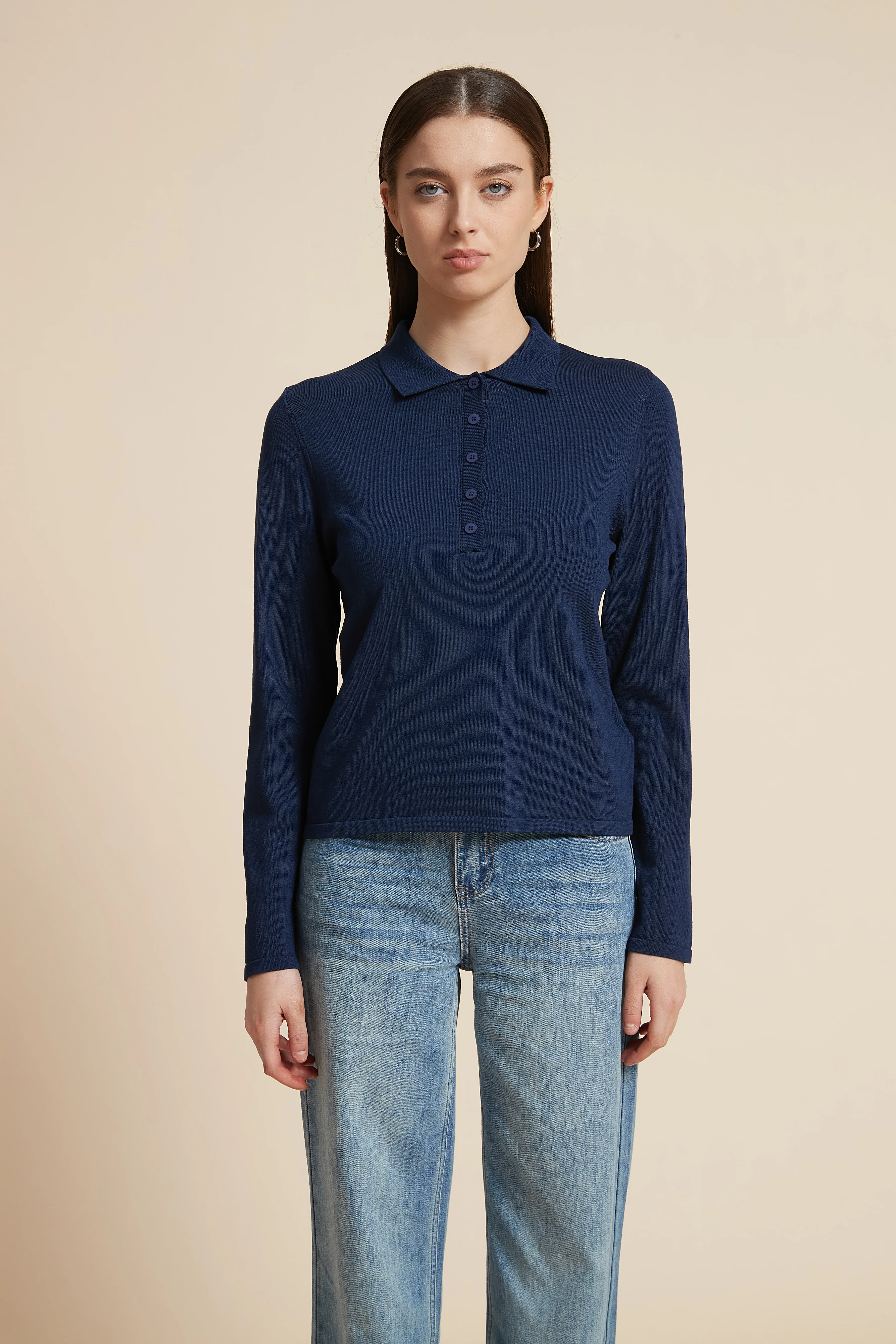 Long Sleeve Shirt Collar Blouse - Image 8