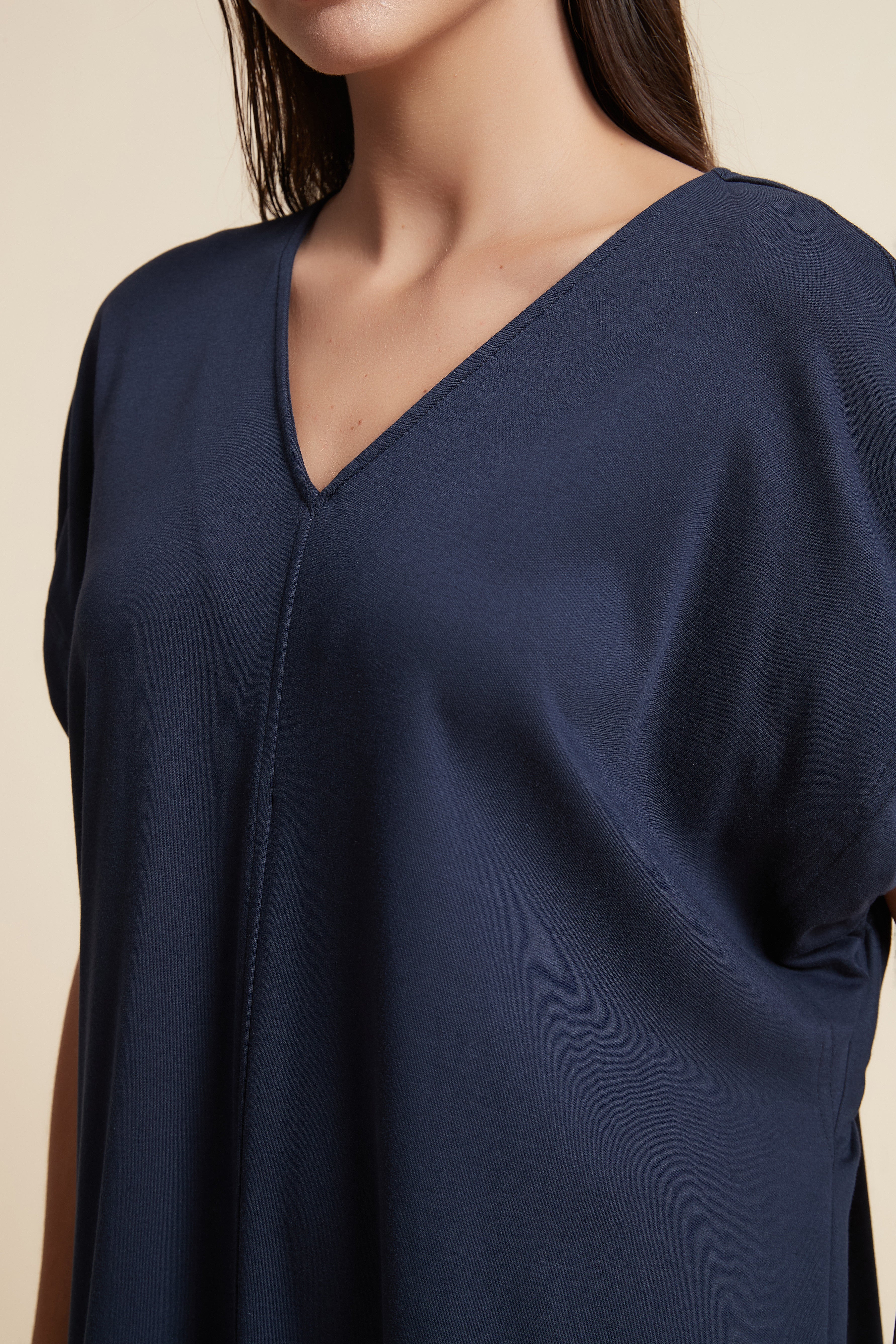 V-Neck Plain Midi Dress with Half Sleeves - Image 5