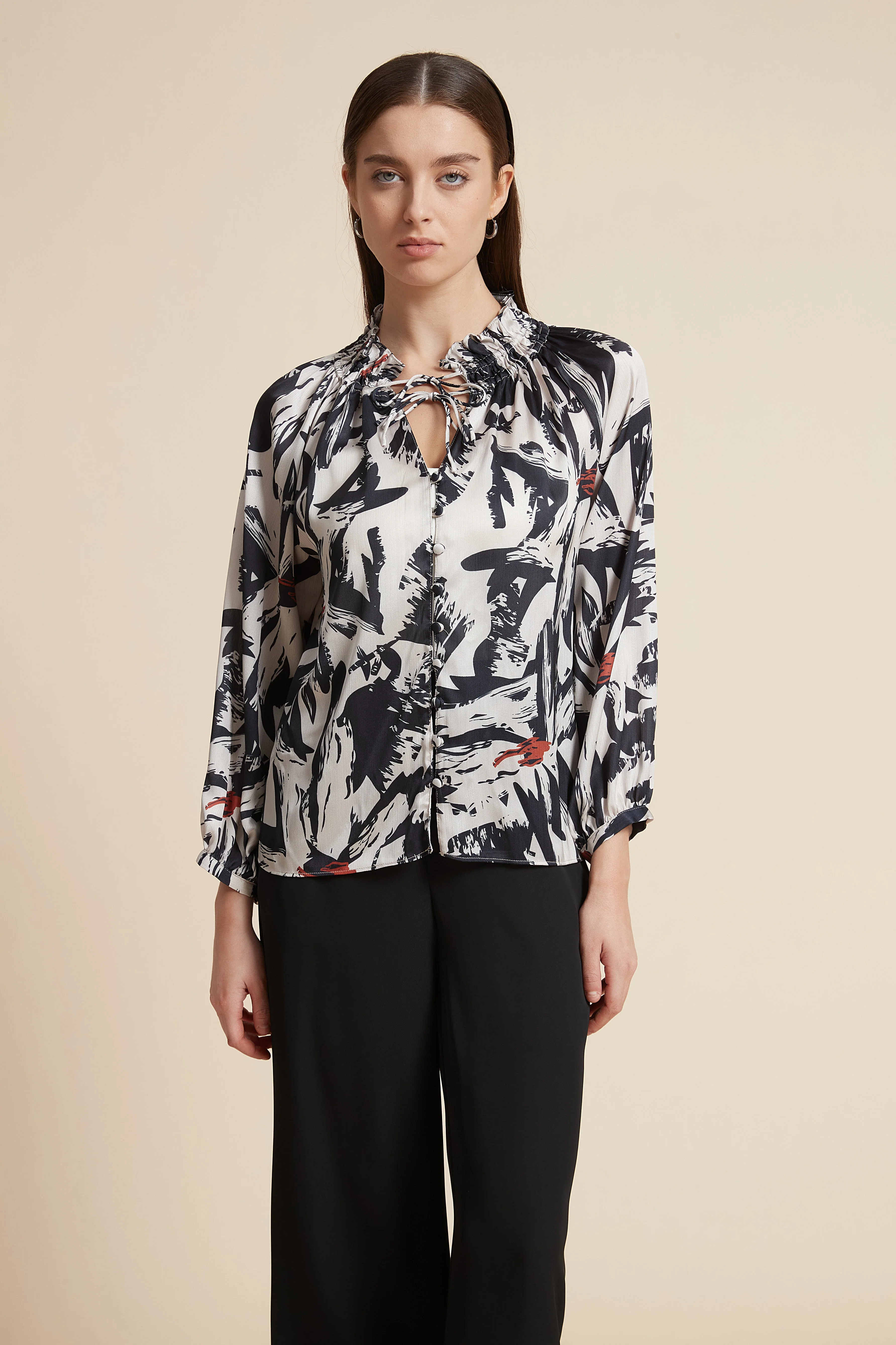 Long Sleeve Blouse with Neck Tie