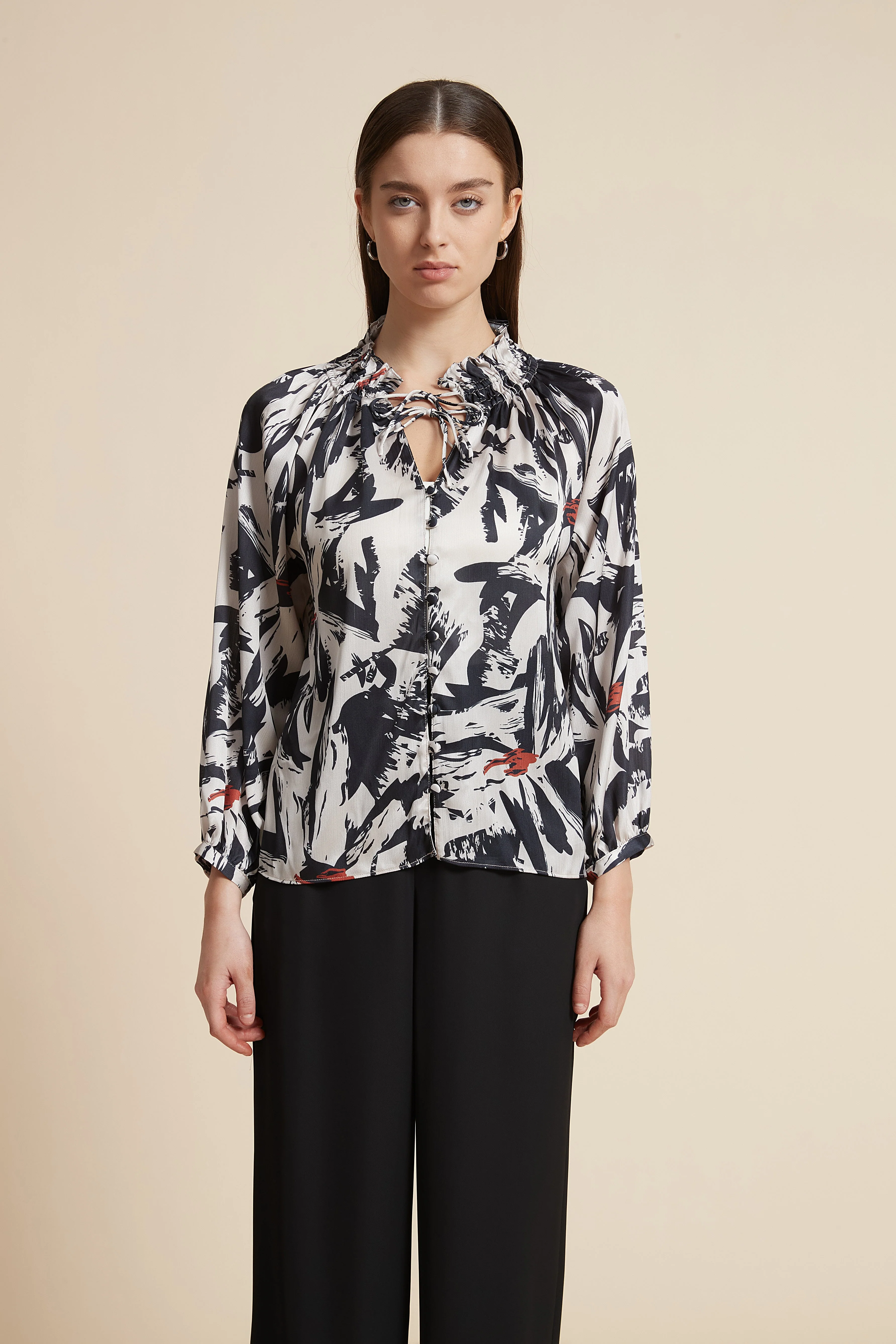 Long Sleeve Blouse with Neck Tie - Image 2