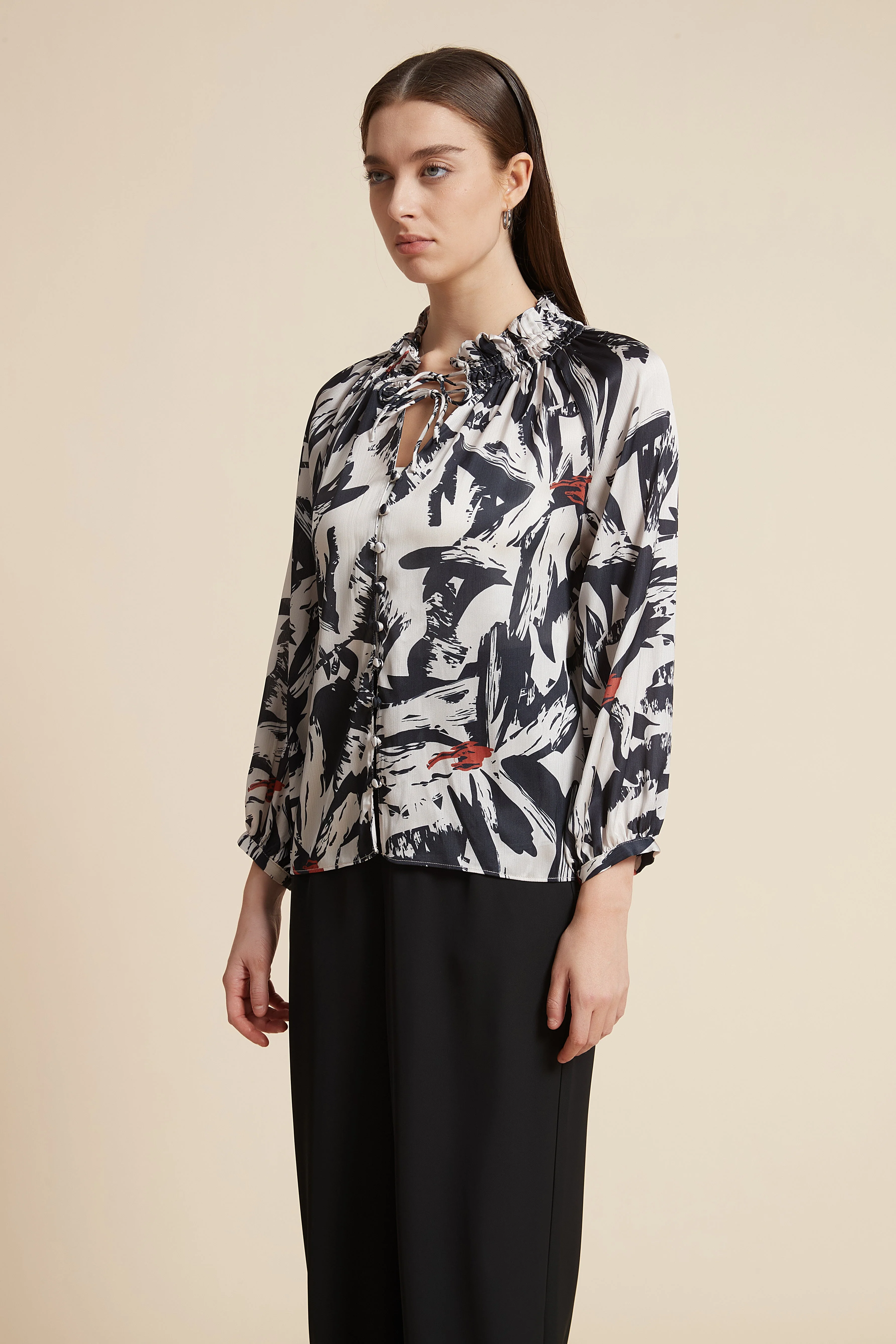Long Sleeve Blouse with Neck Tie - Image 5