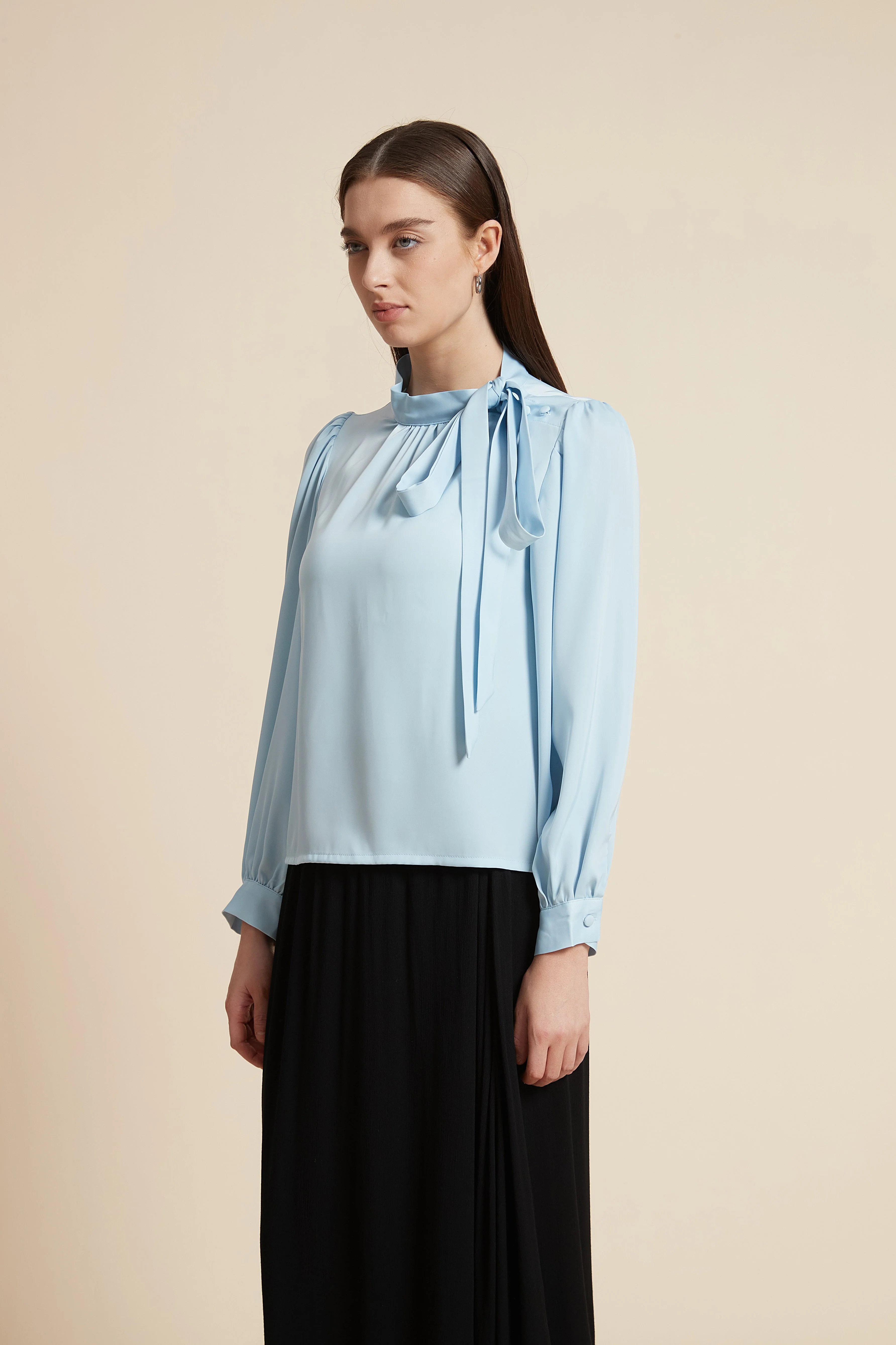 Long Sleeve Solid Blouse - Image 2