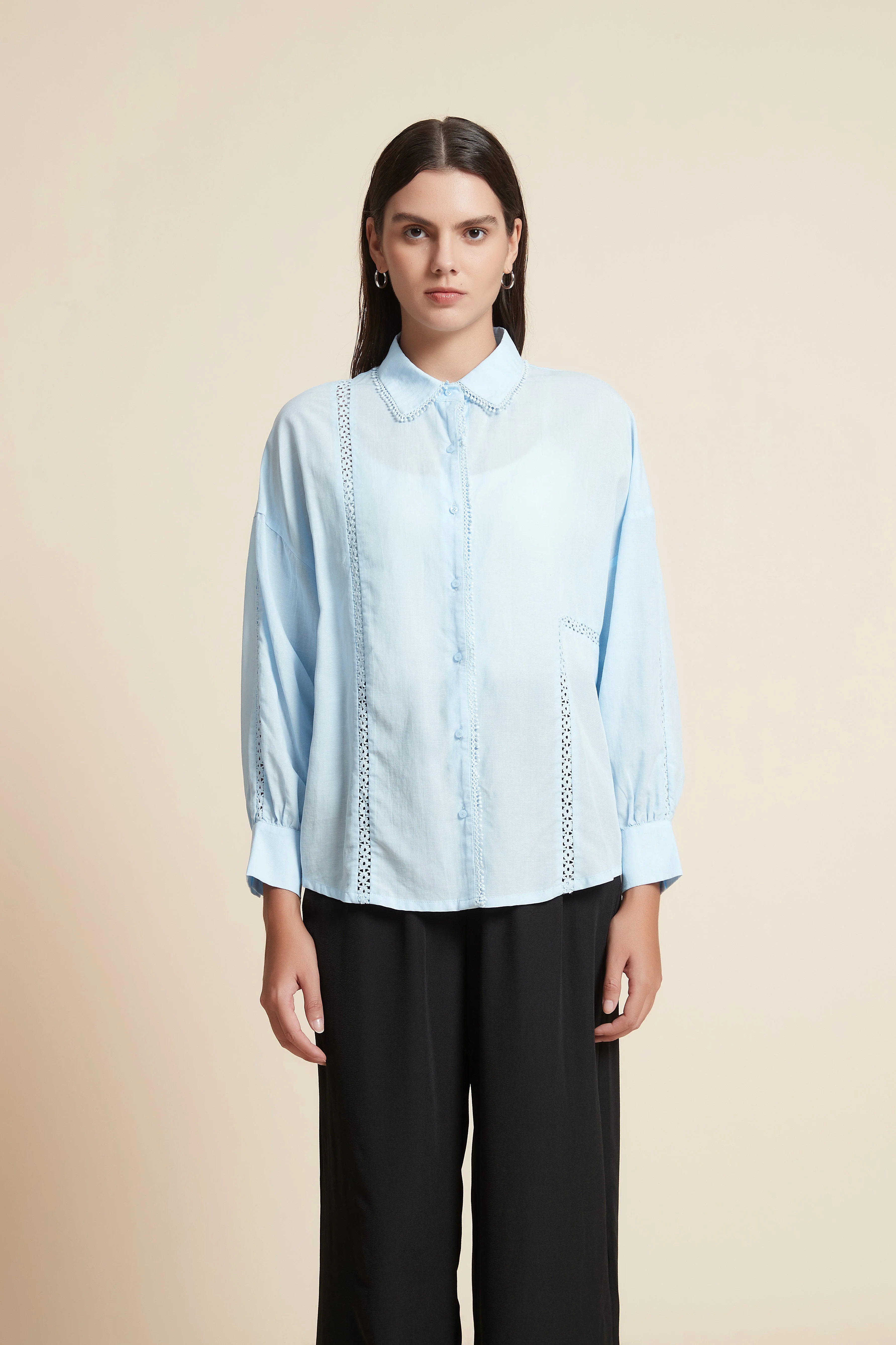 Long Sleeve Cropped Blouse - Image 2