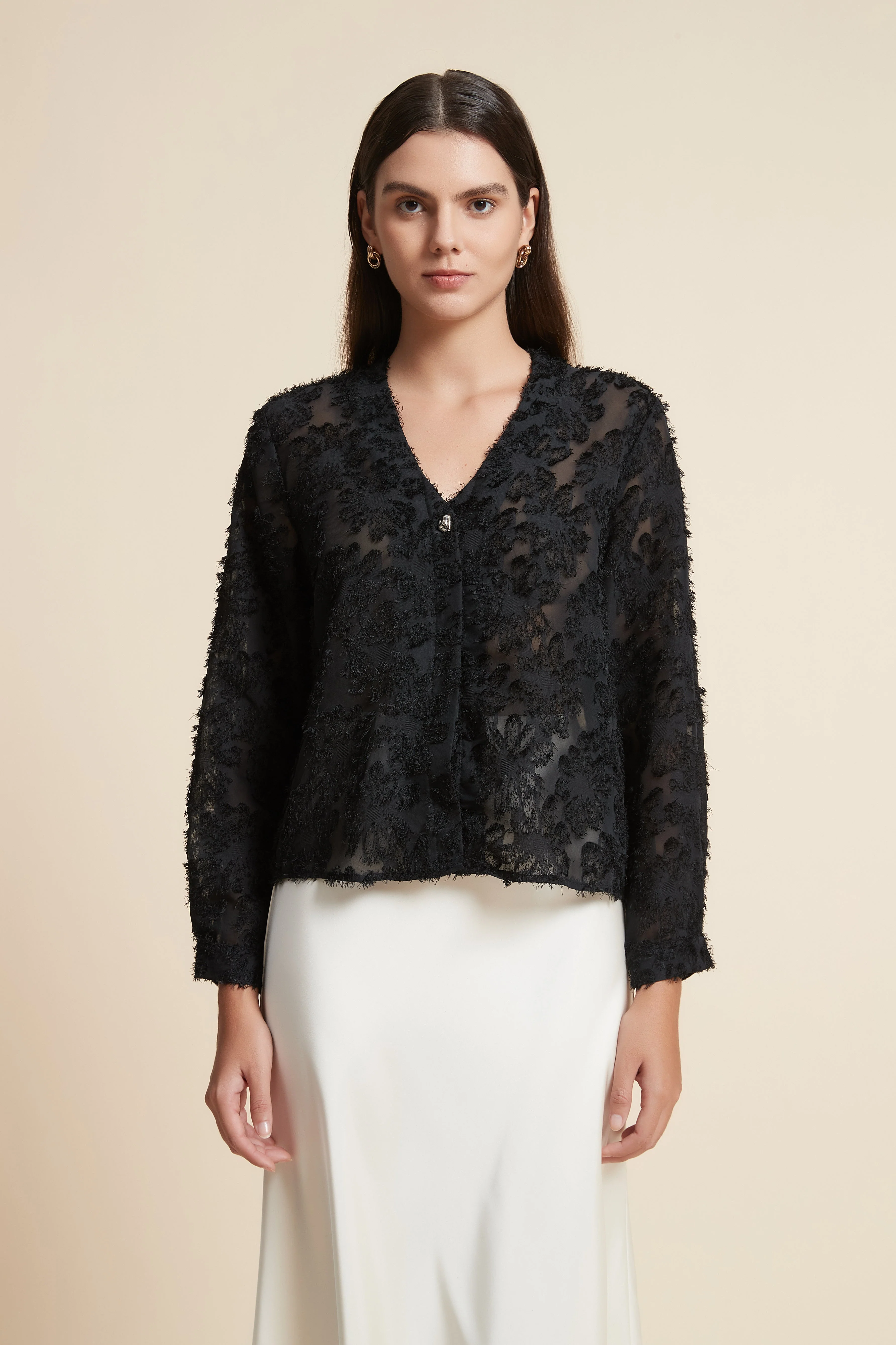 Embroidered Floral Long Sleeve Cropped Blouse - Image 3