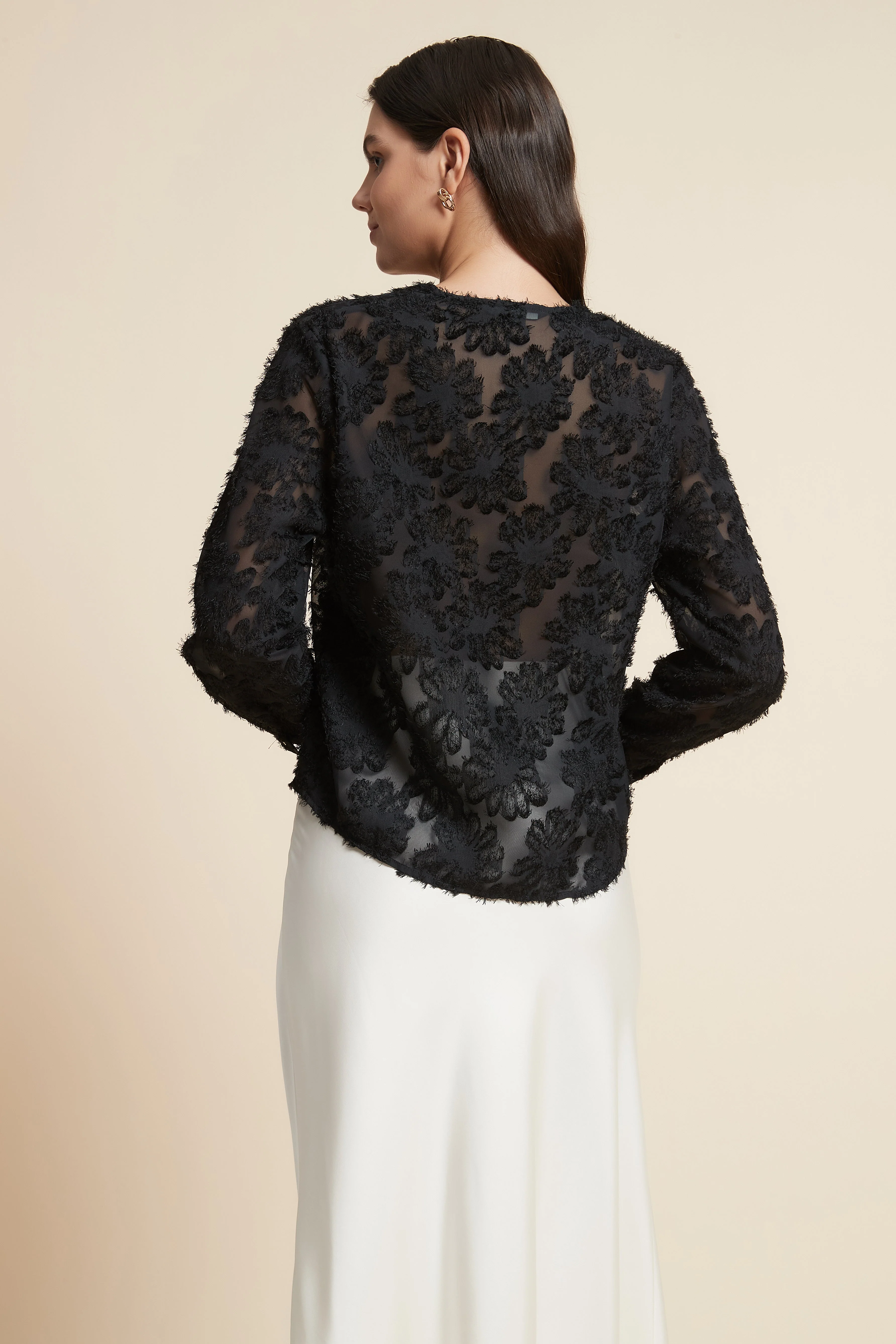 Embroidered Floral Long Sleeve Cropped Blouse - Image 8