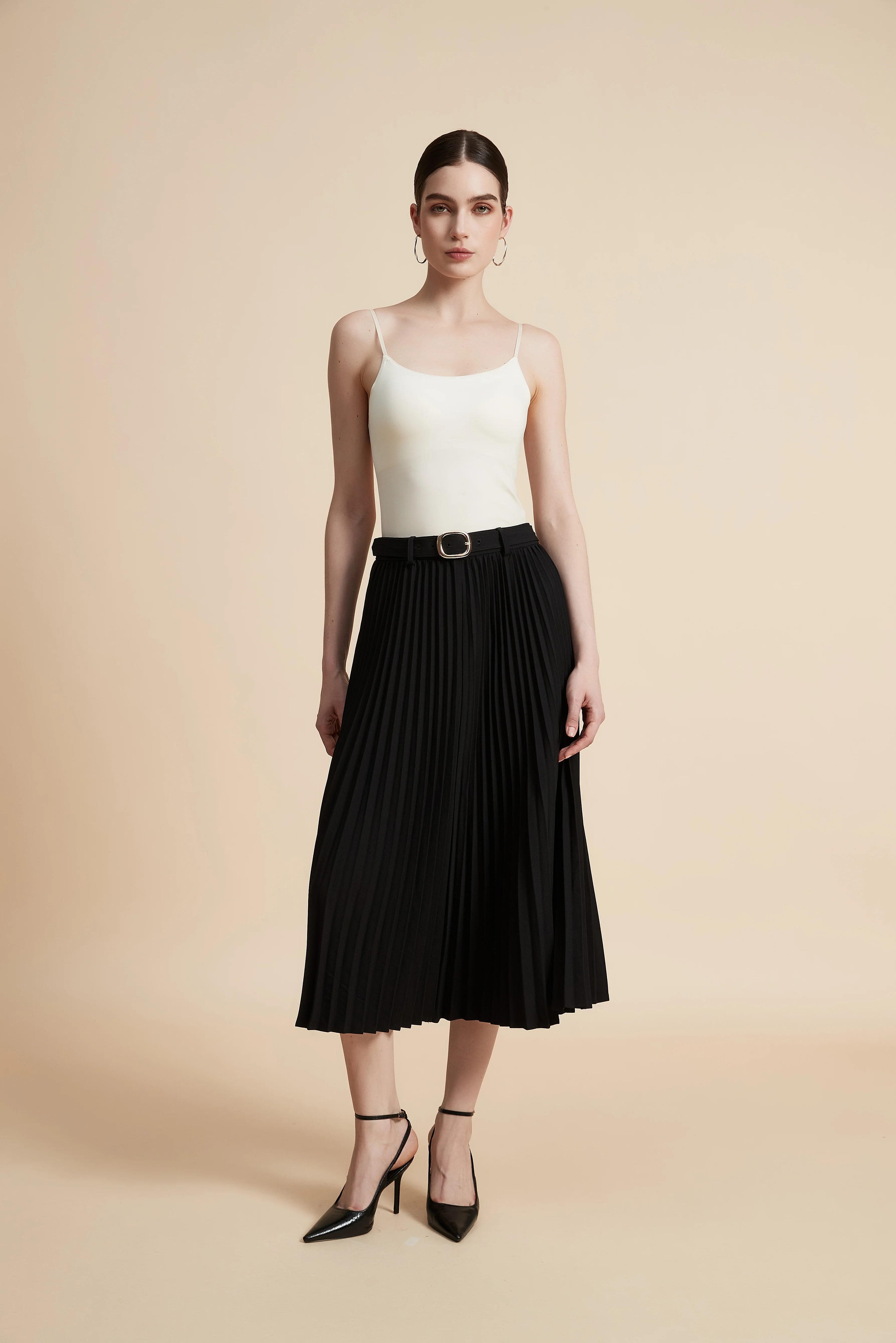 Solid Pleated Midi Skirt - Image 2
