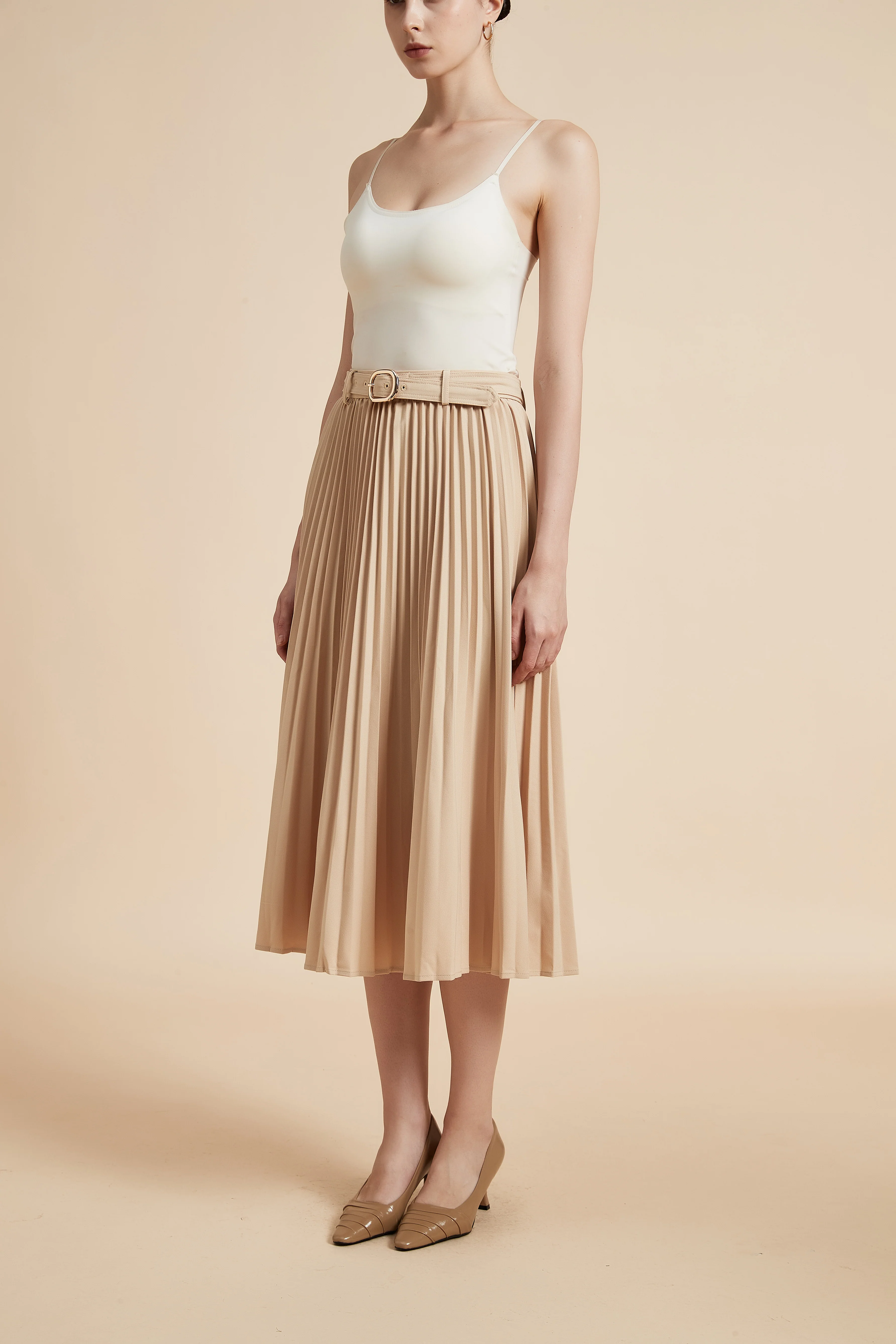 Solid Pleated Midi Skirt - Image 8