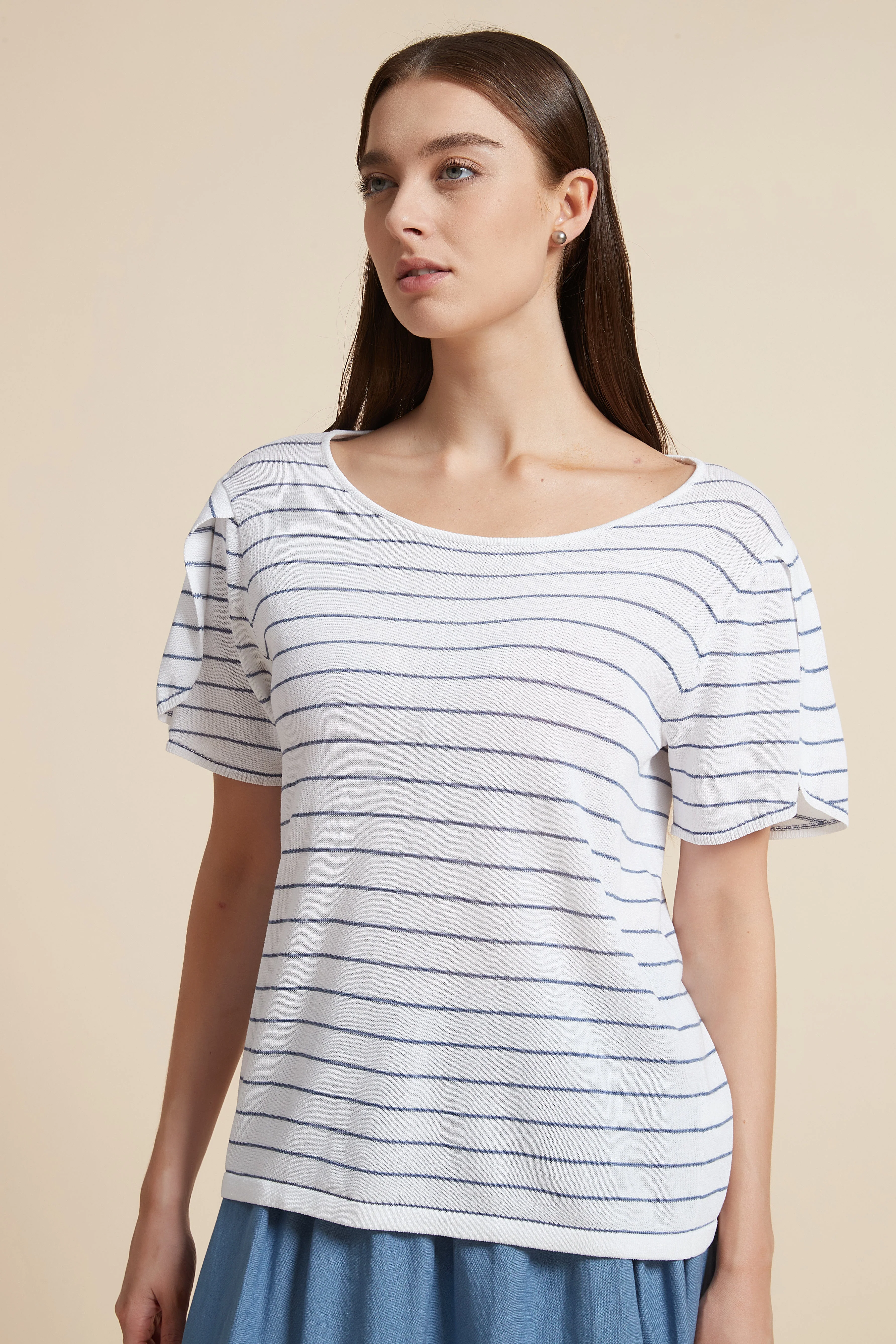Striped Short Sleeve Blouse - Image 5