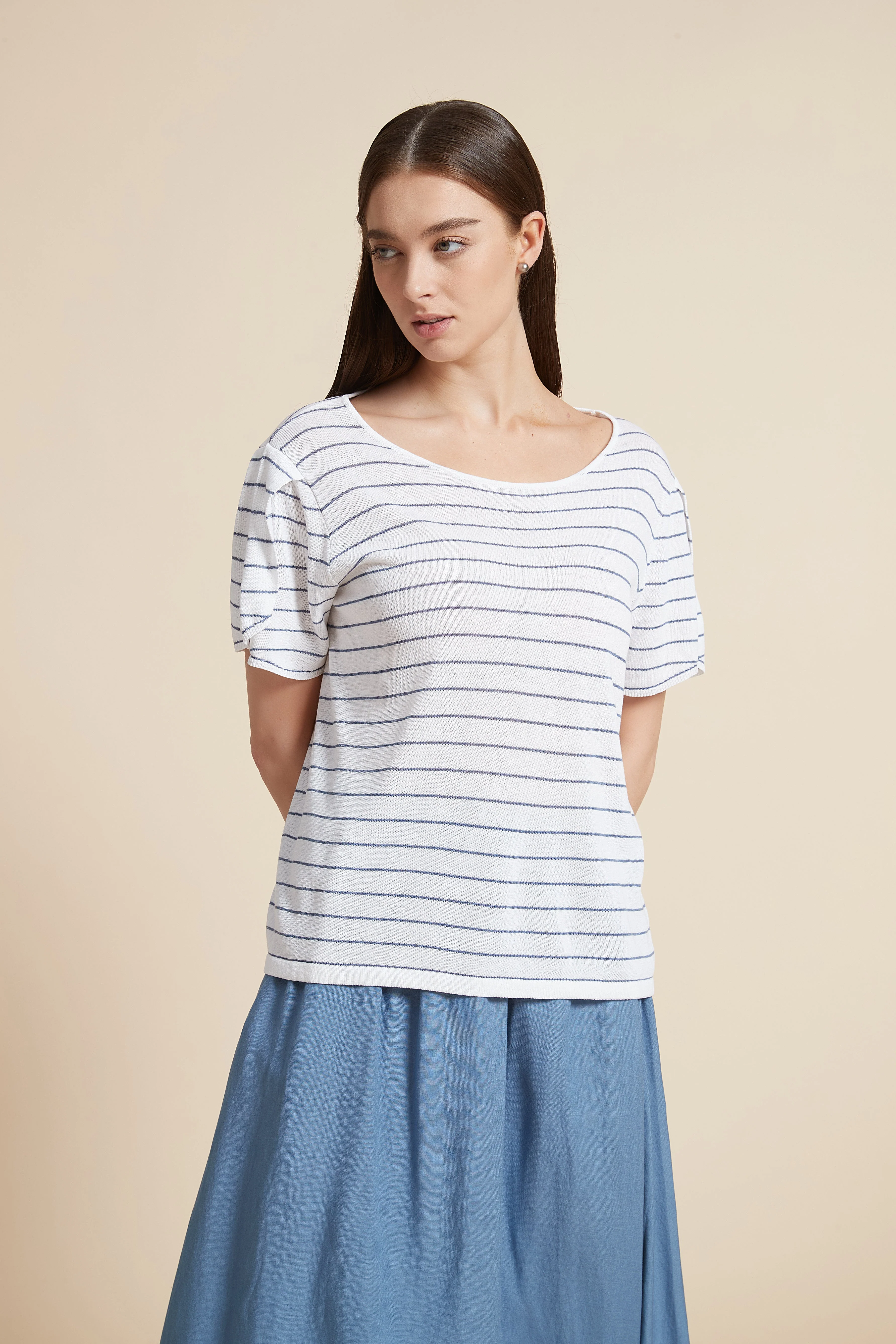 Striped Short Sleeve Blouse - Image 6
