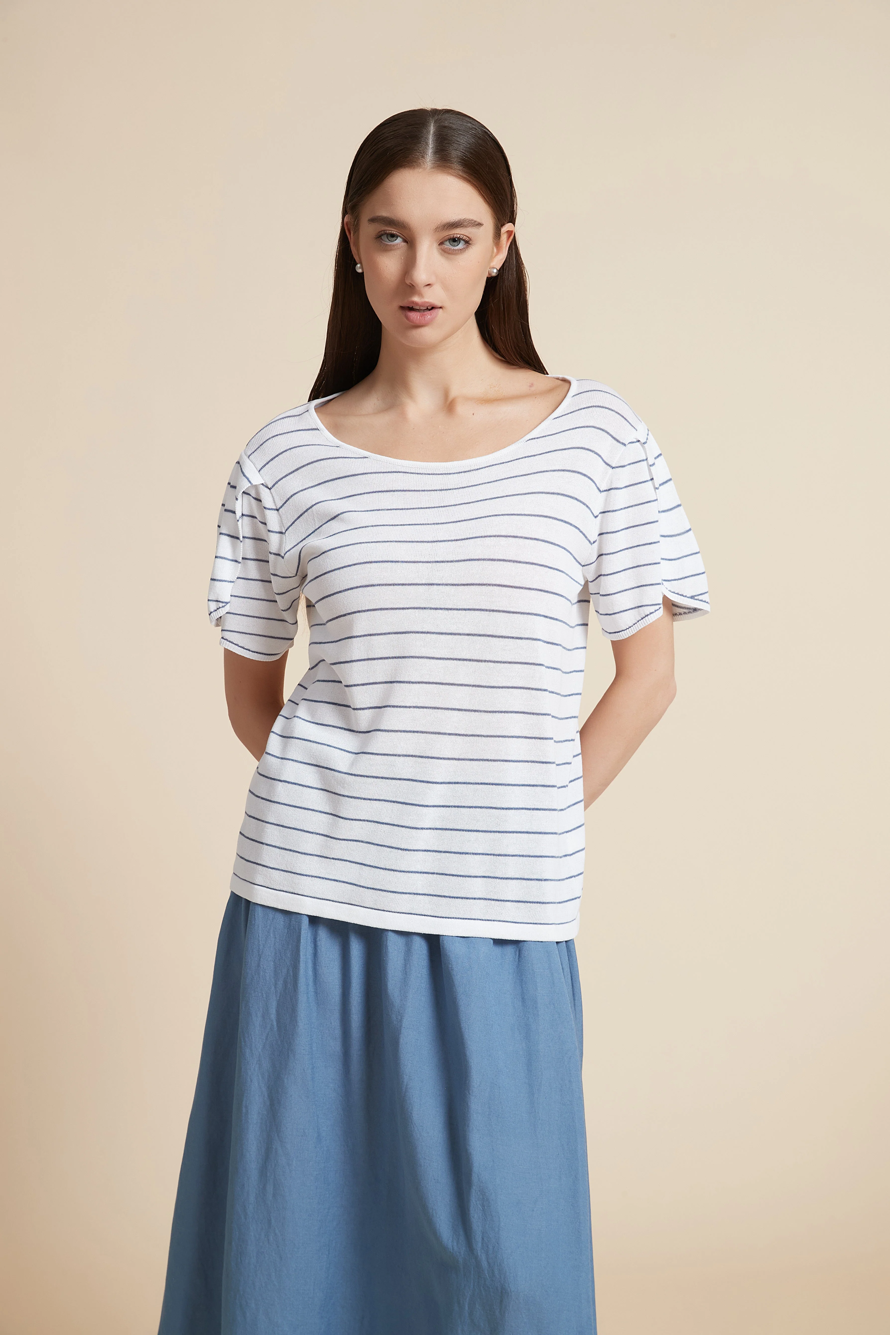 Striped Short Sleeve Blouse - Image 7