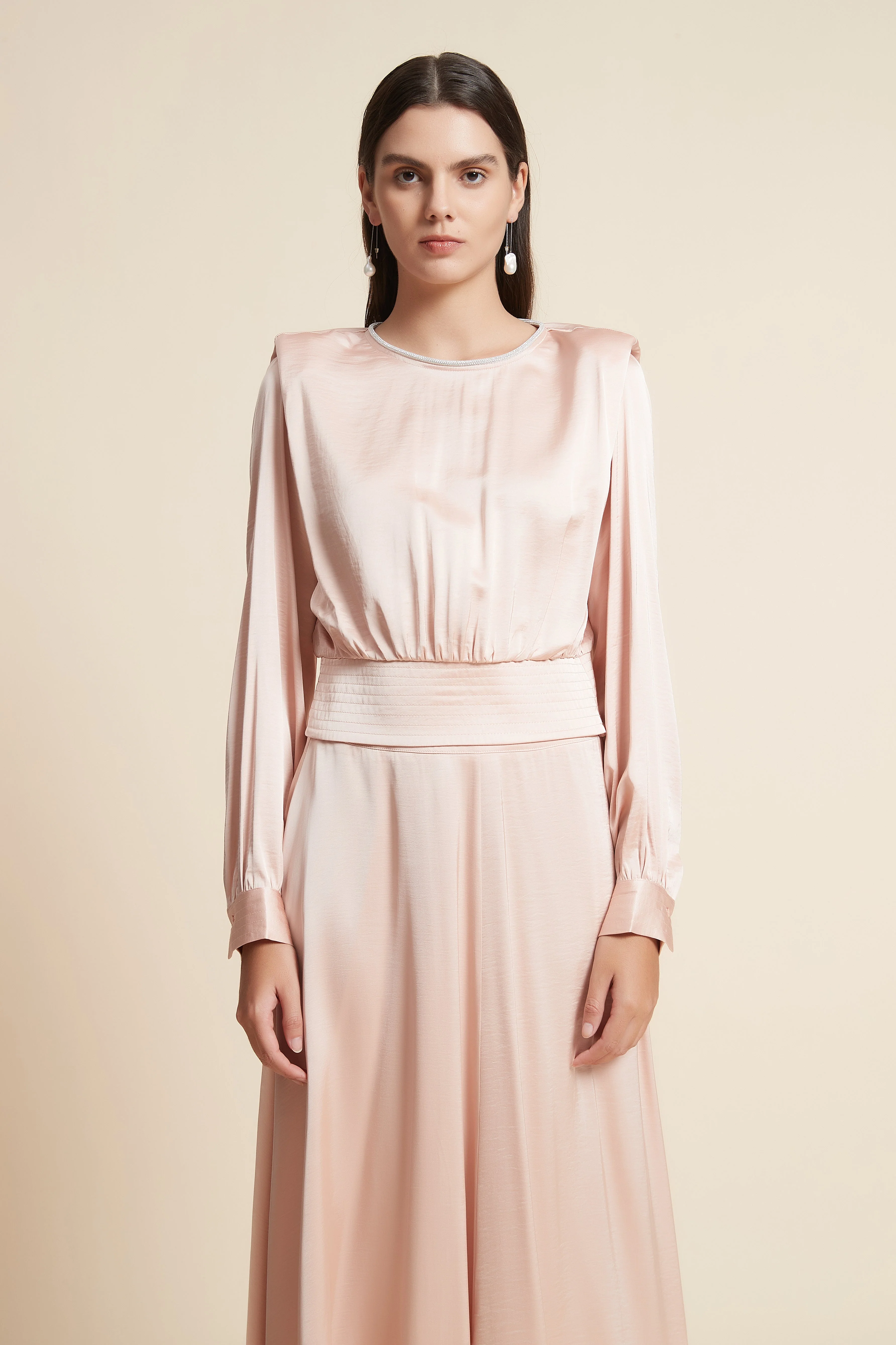 Long Sleeve Satin Blouse with Square Neck - Image 2