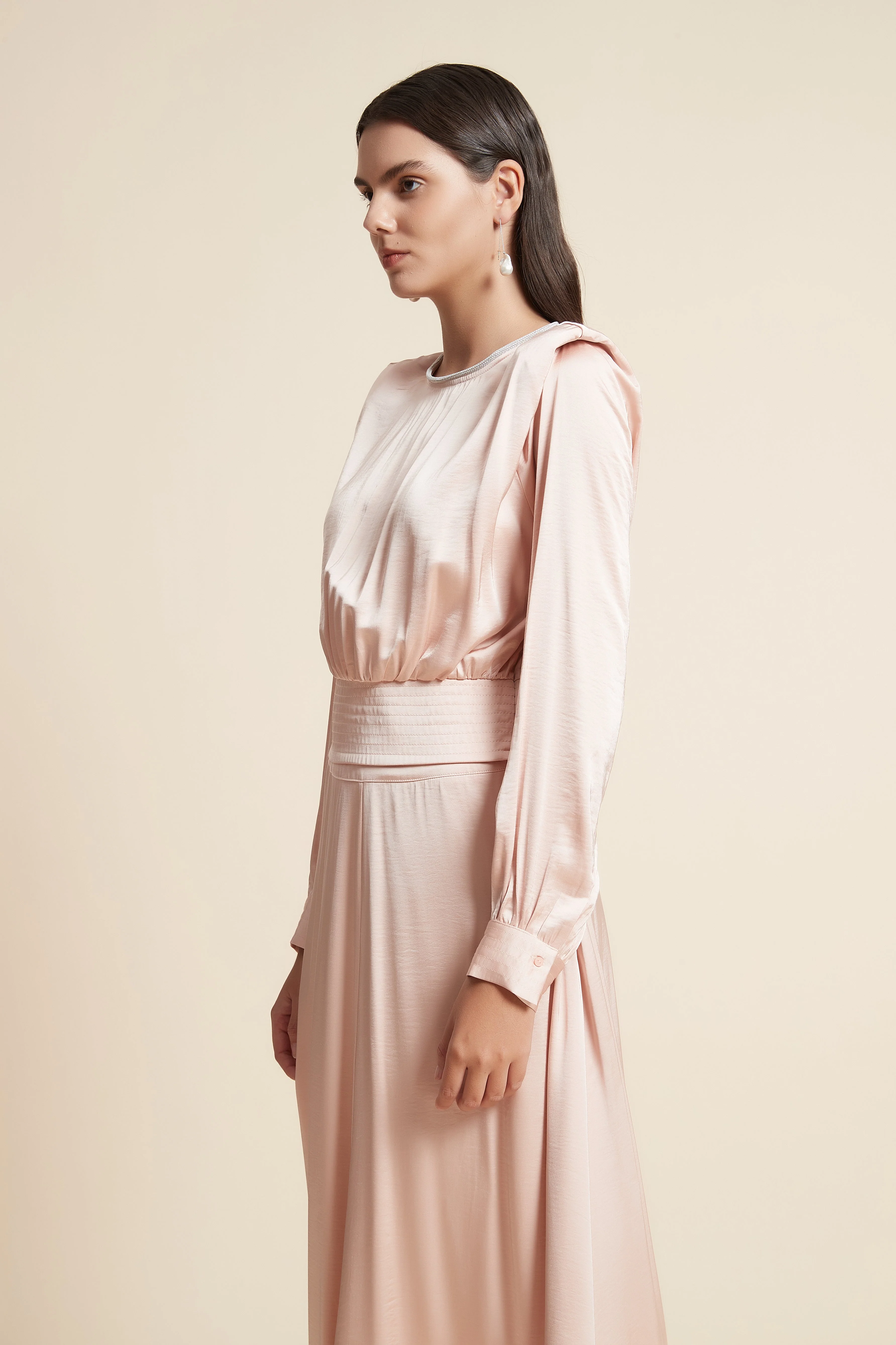 Long Sleeve Satin Blouse with Square Neck - Image 3