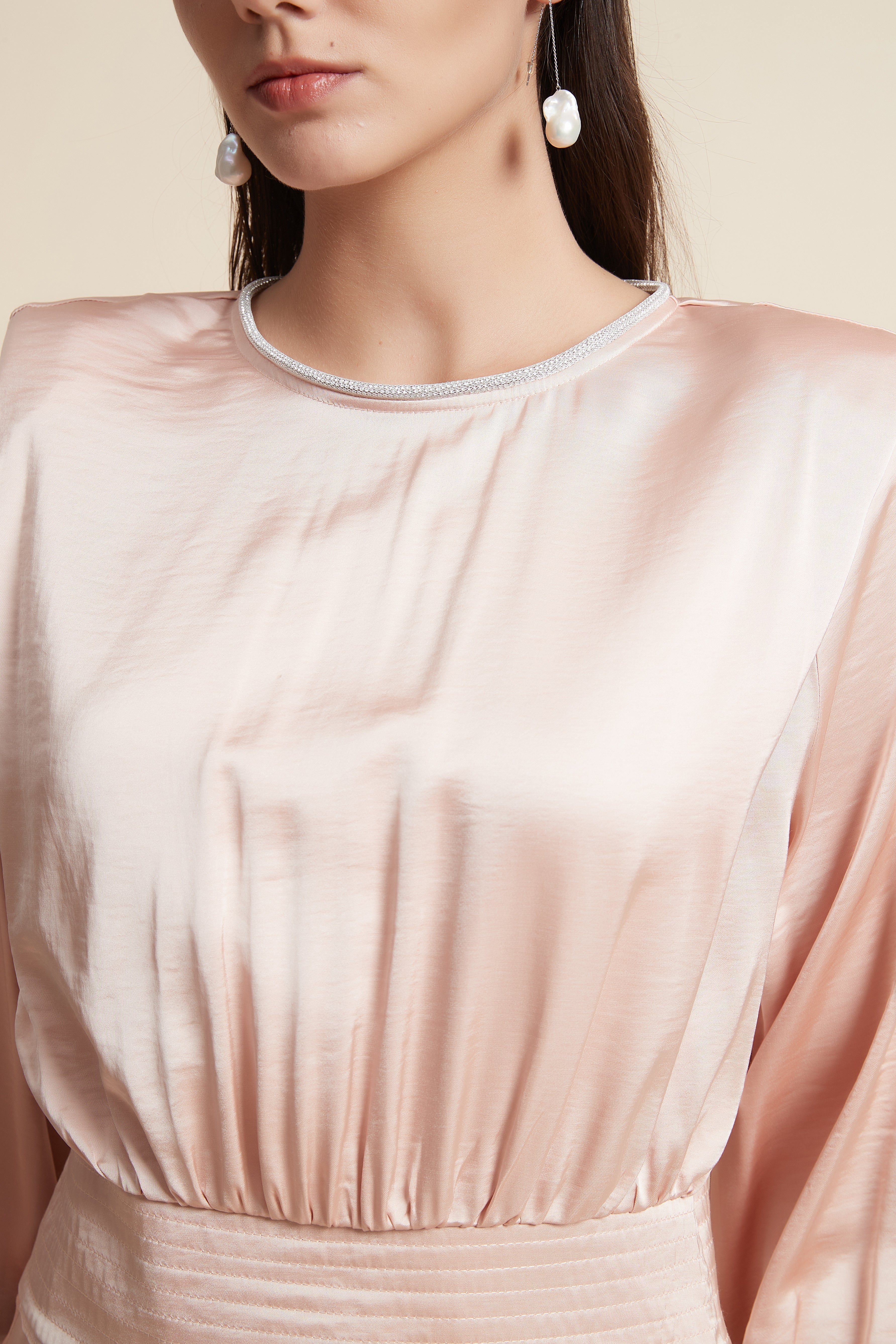 Long Sleeve Satin Blouse with Square Neck - Image 4