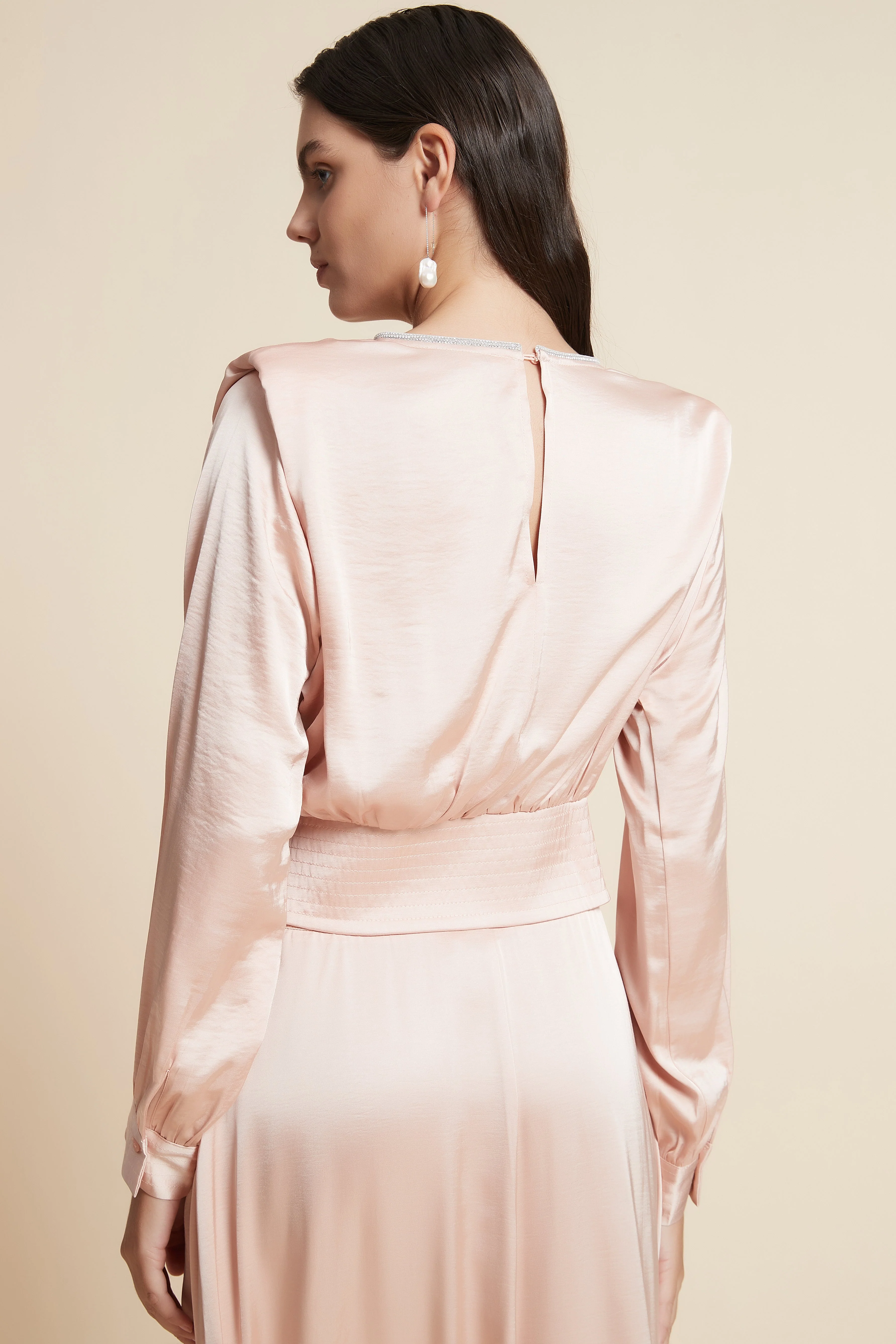Long Sleeve Satin Blouse with Square Neck - Image 5