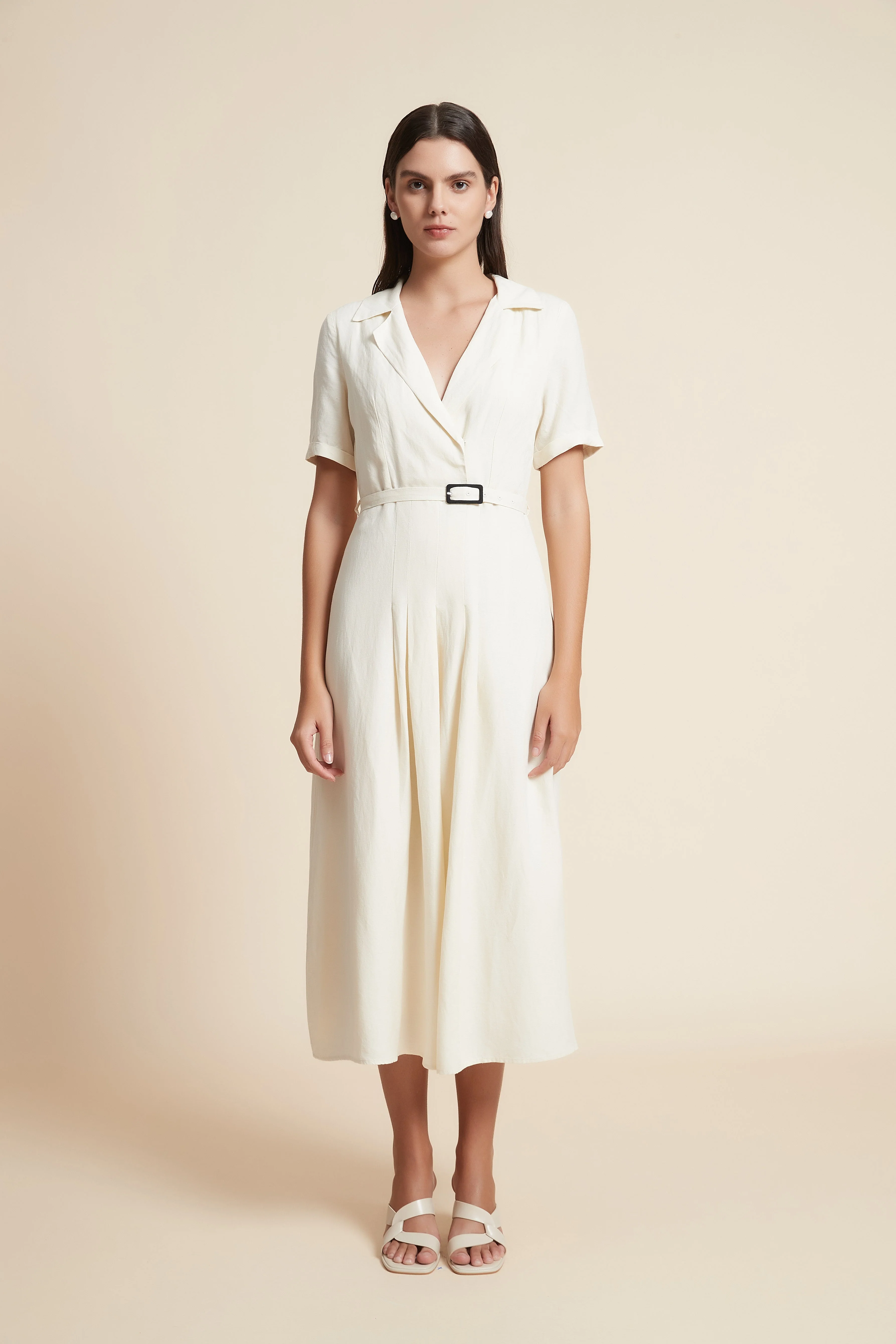 Midi Dress with Waist Belt and Half Sleeves - Image 2