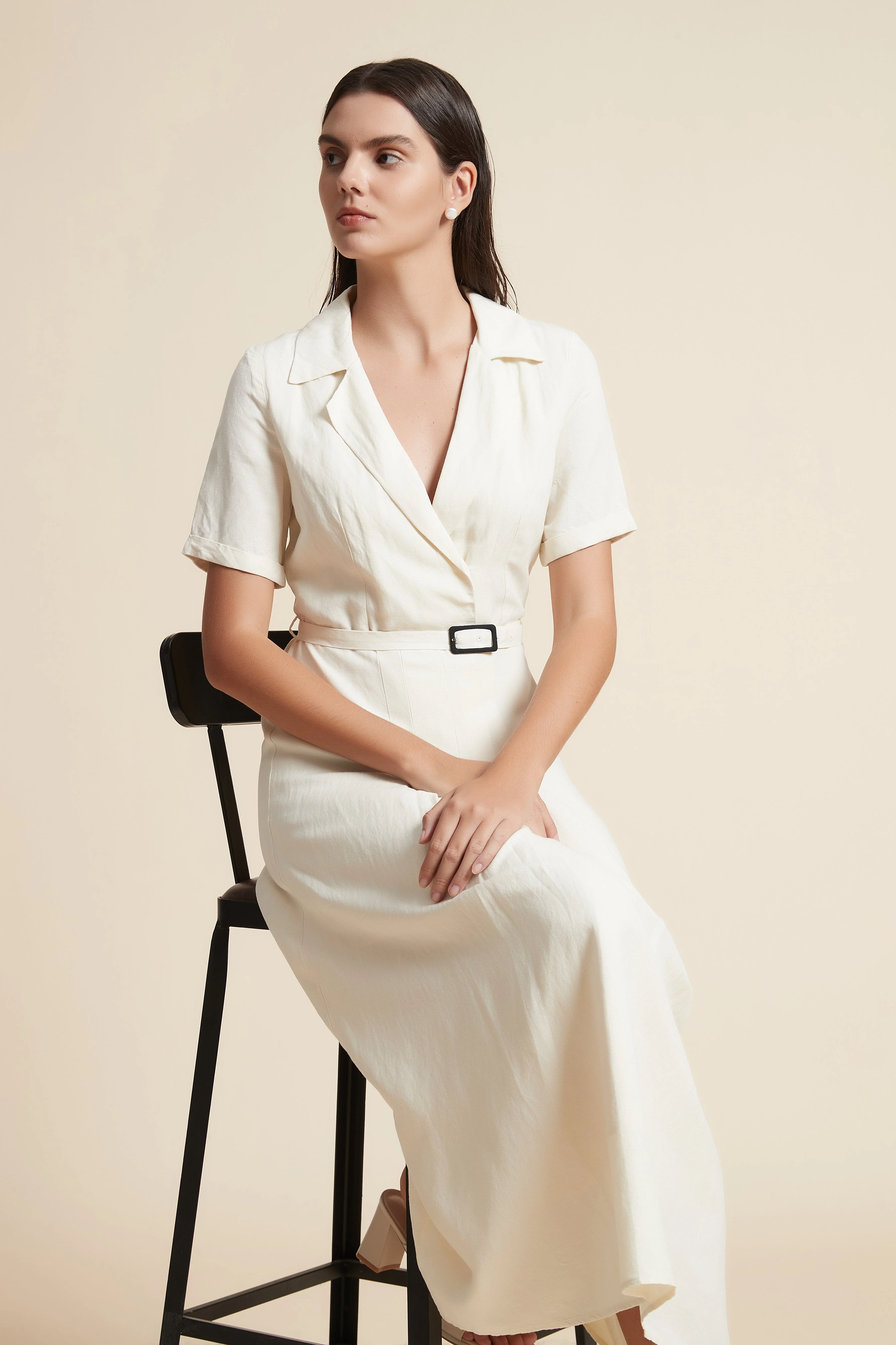 Midi Dress with Waist Belt and Half Sleeves - Image 3