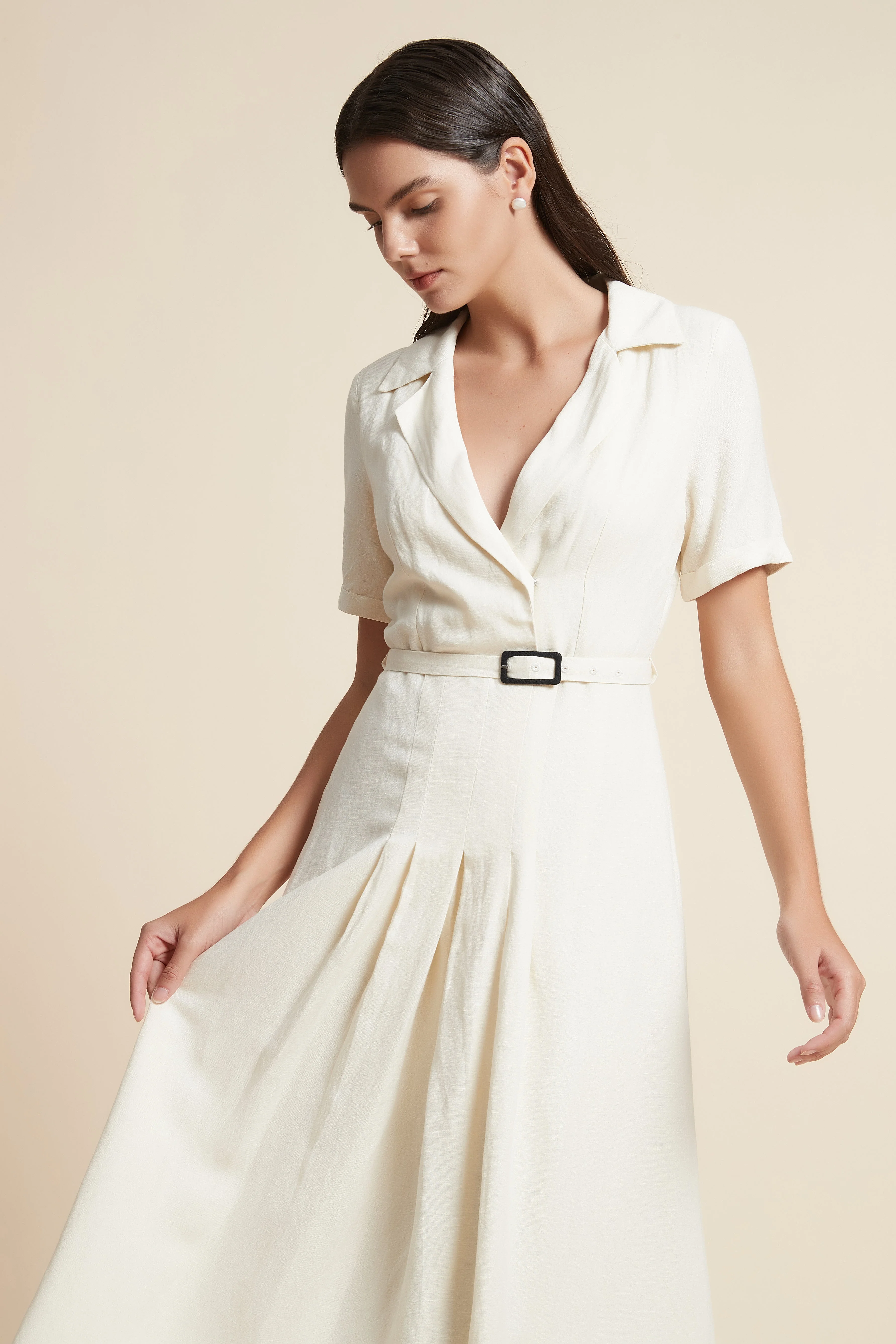 Midi Dress with Waist Belt and Half Sleeves - Image 5