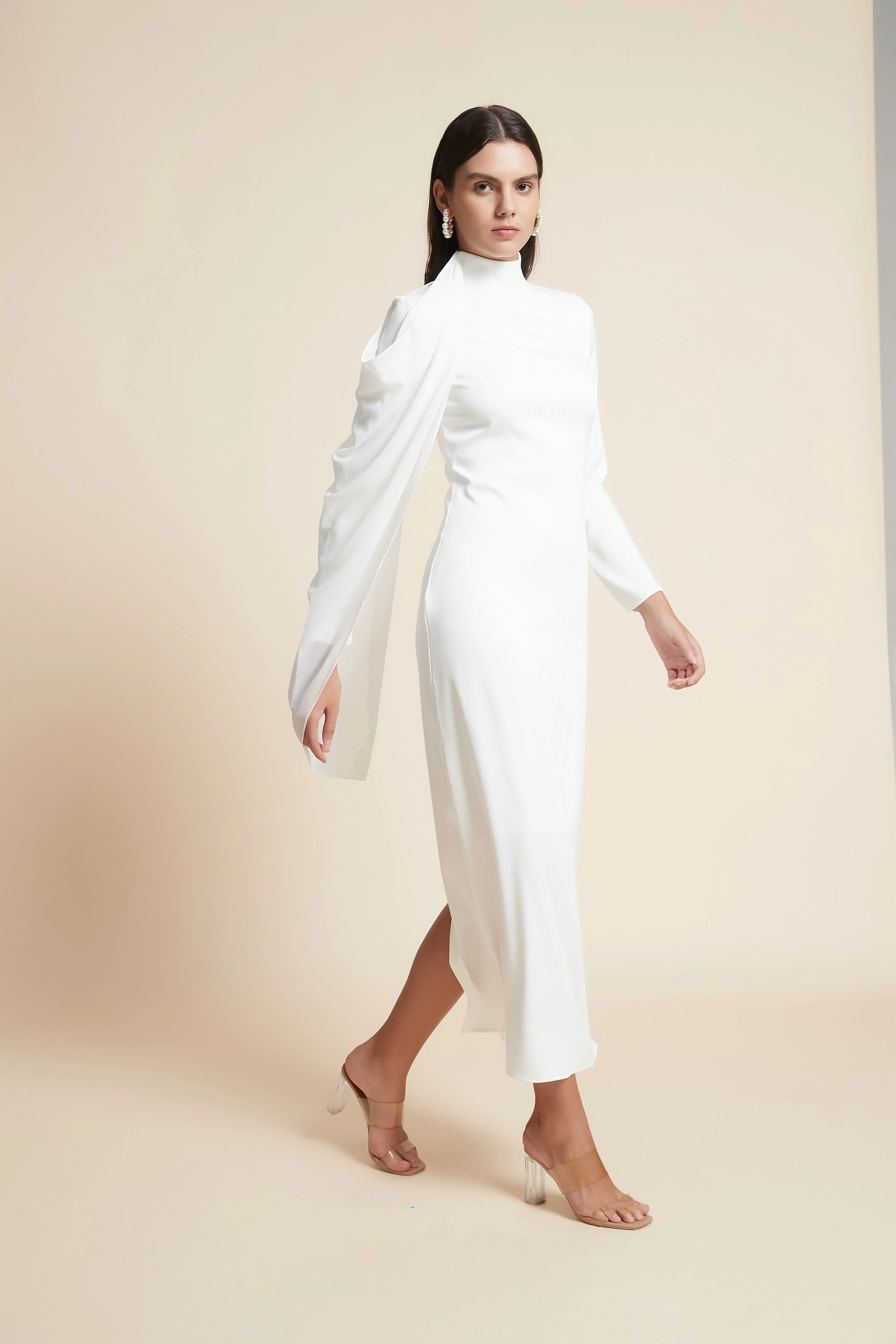 High Neck Long Sleeve Midi Dress - Image 2