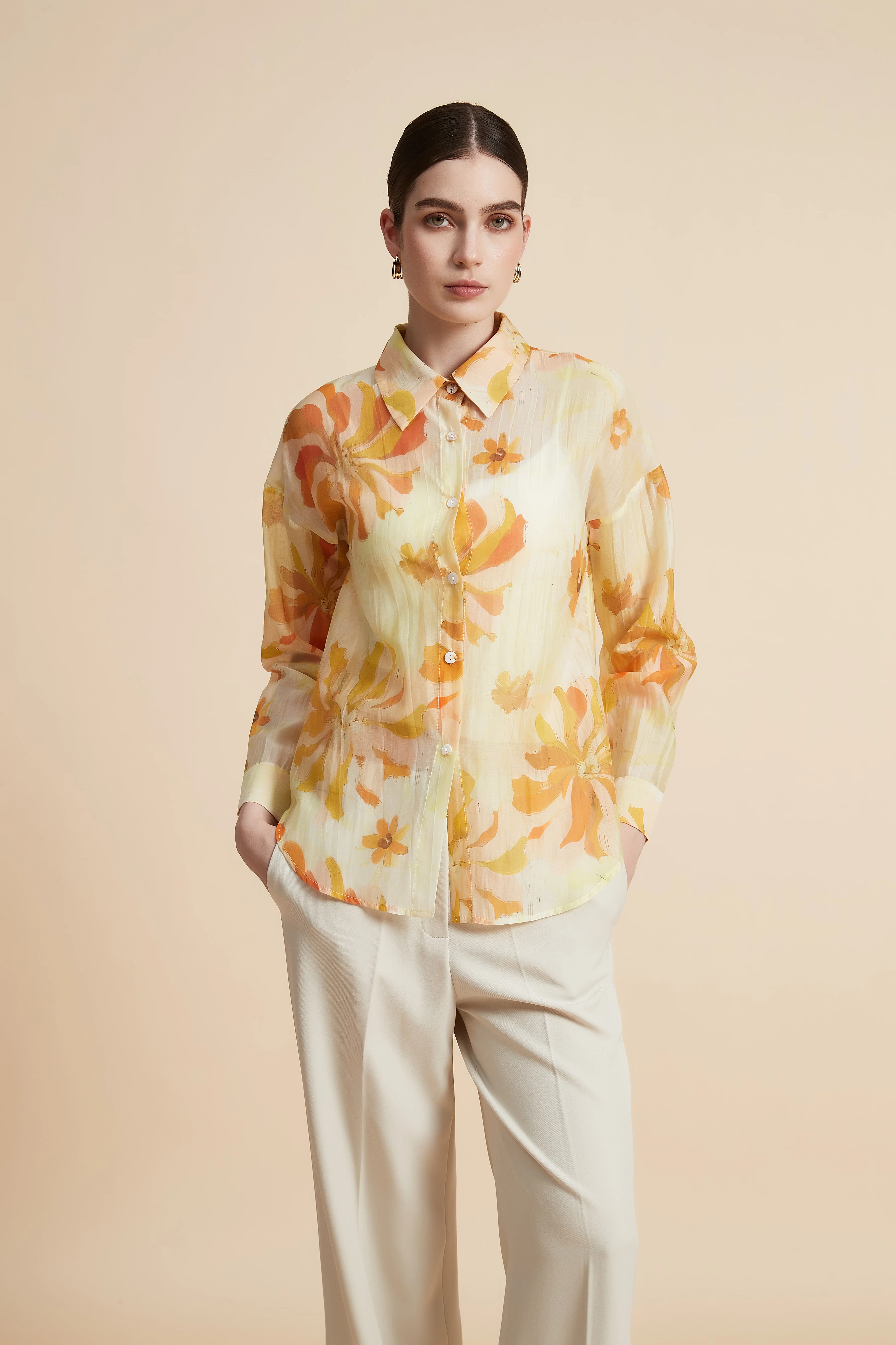 Women's Printed Blouse with Shirt Collar
