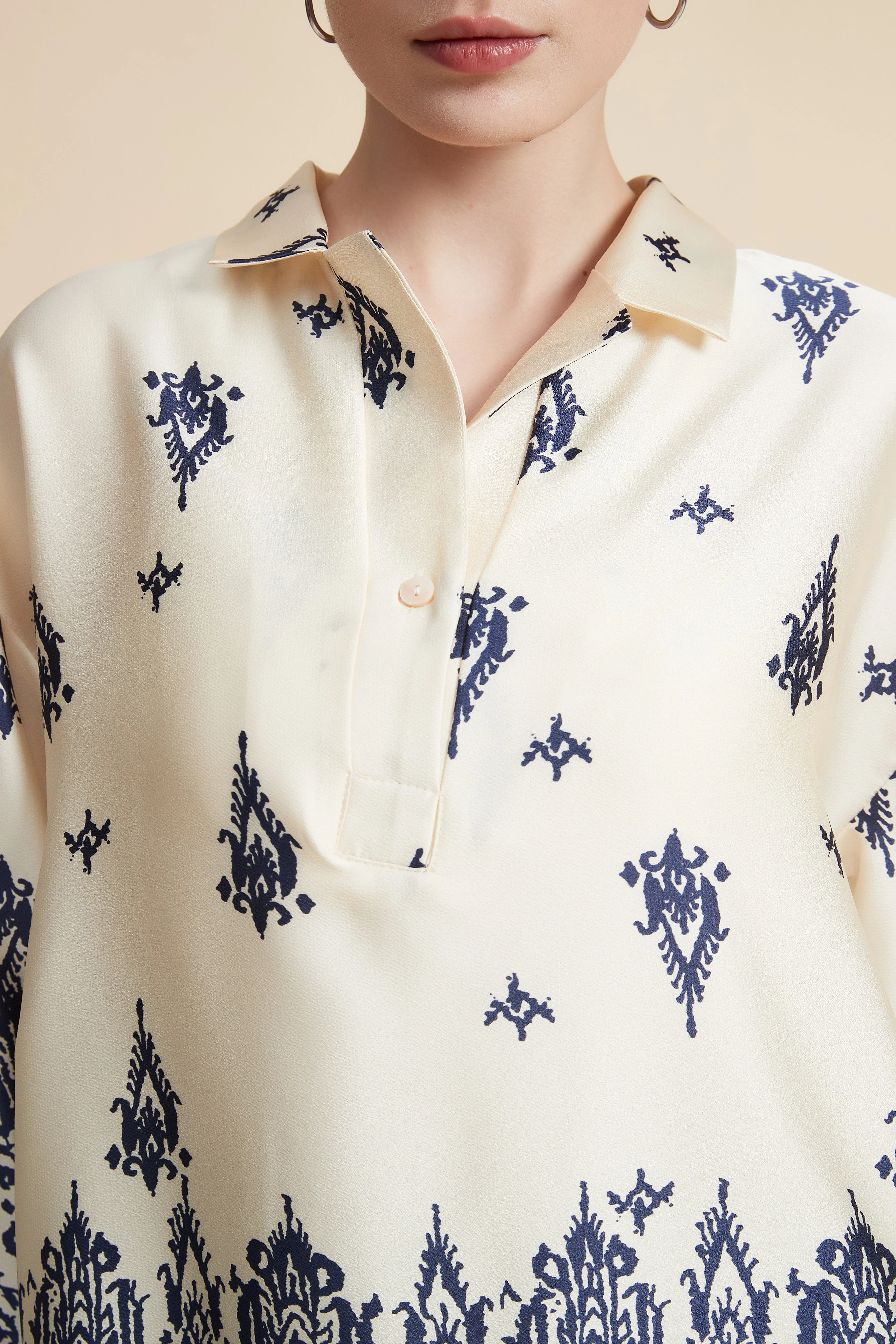Women's Printed Blouse with Shirt Collar - Image 10