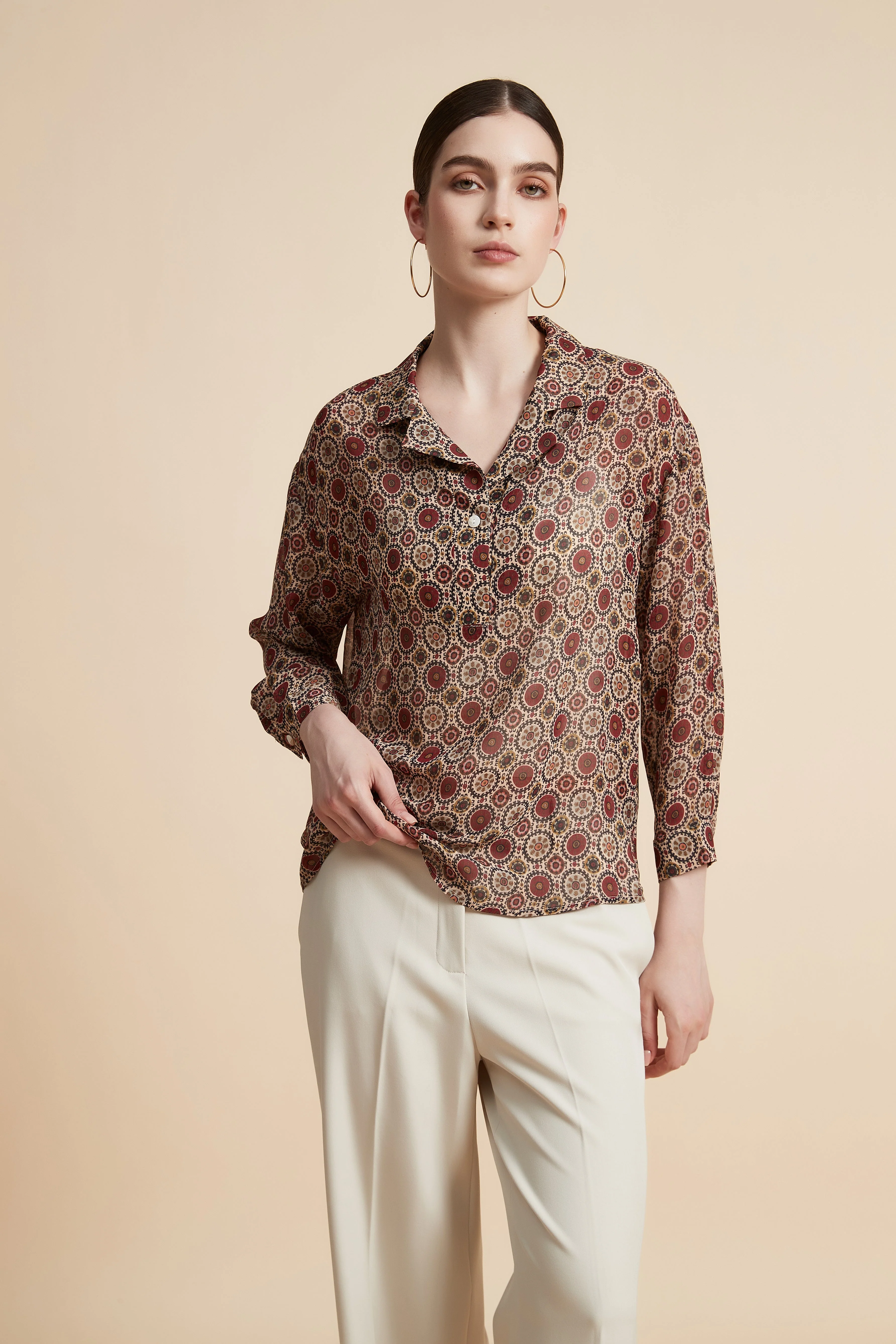 Women's Printed Blouse with Shirt Collar - Image 13