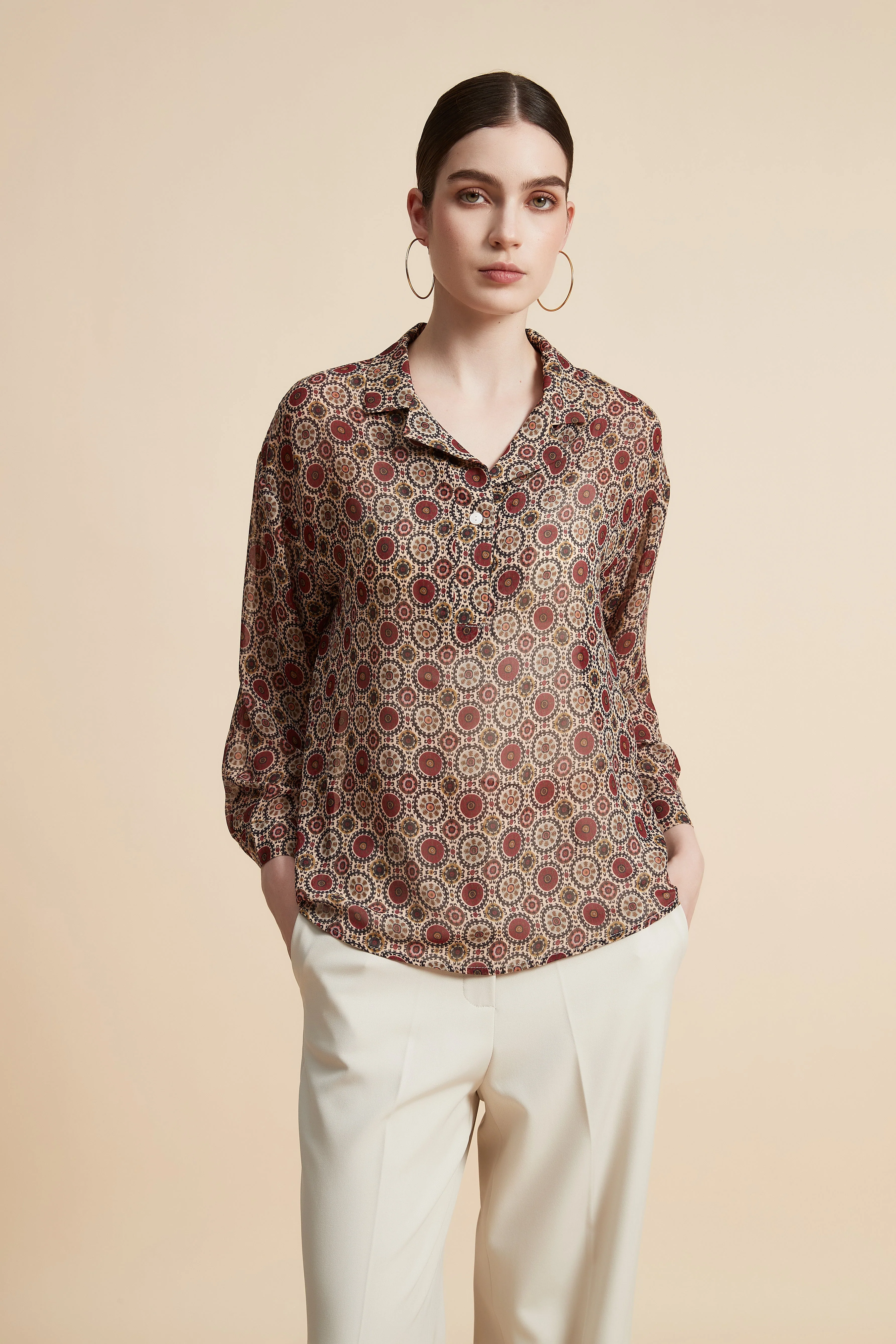 Women's Printed Blouse with Shirt Collar - Image 14