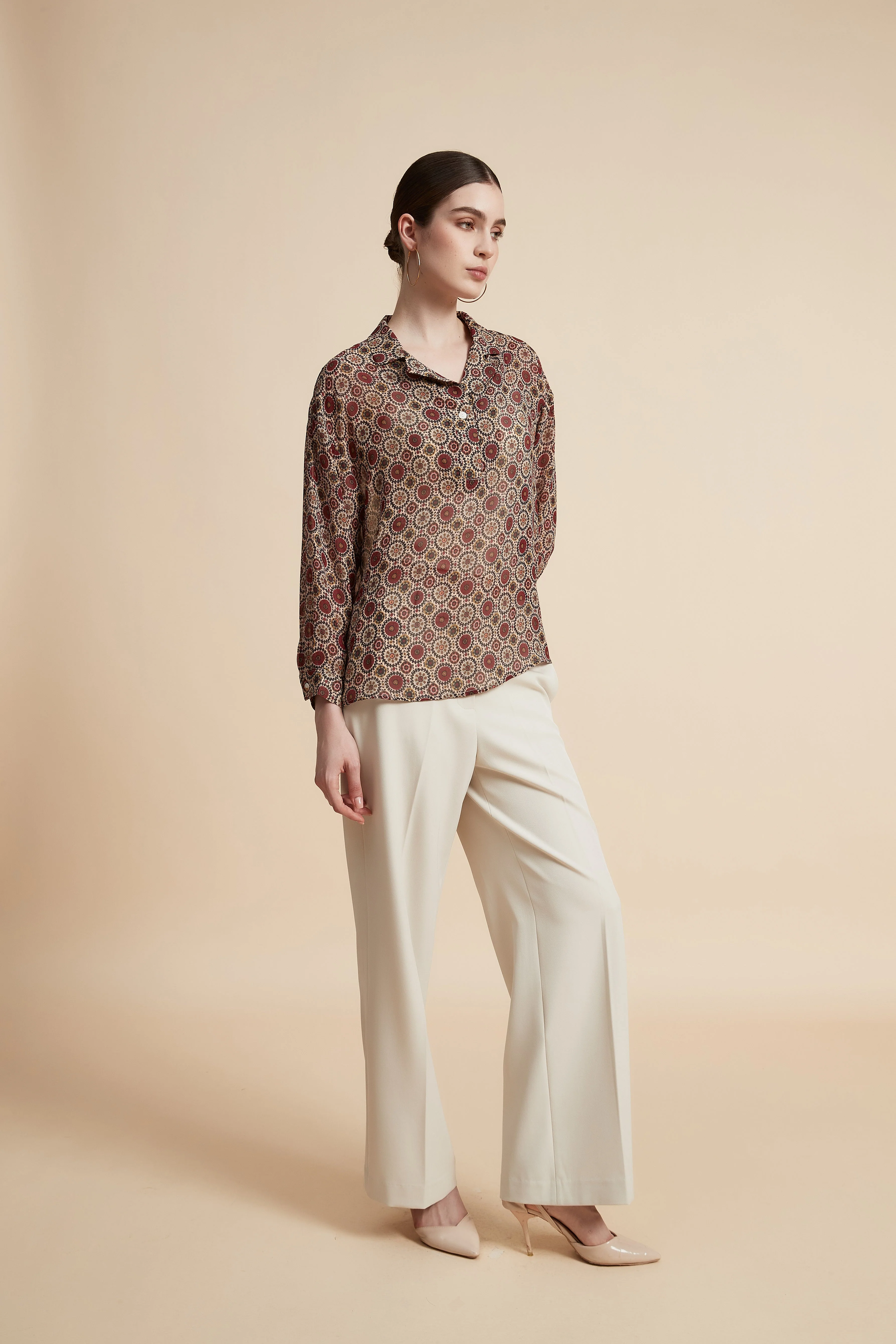 Women's Printed Blouse with Shirt Collar - Image 15