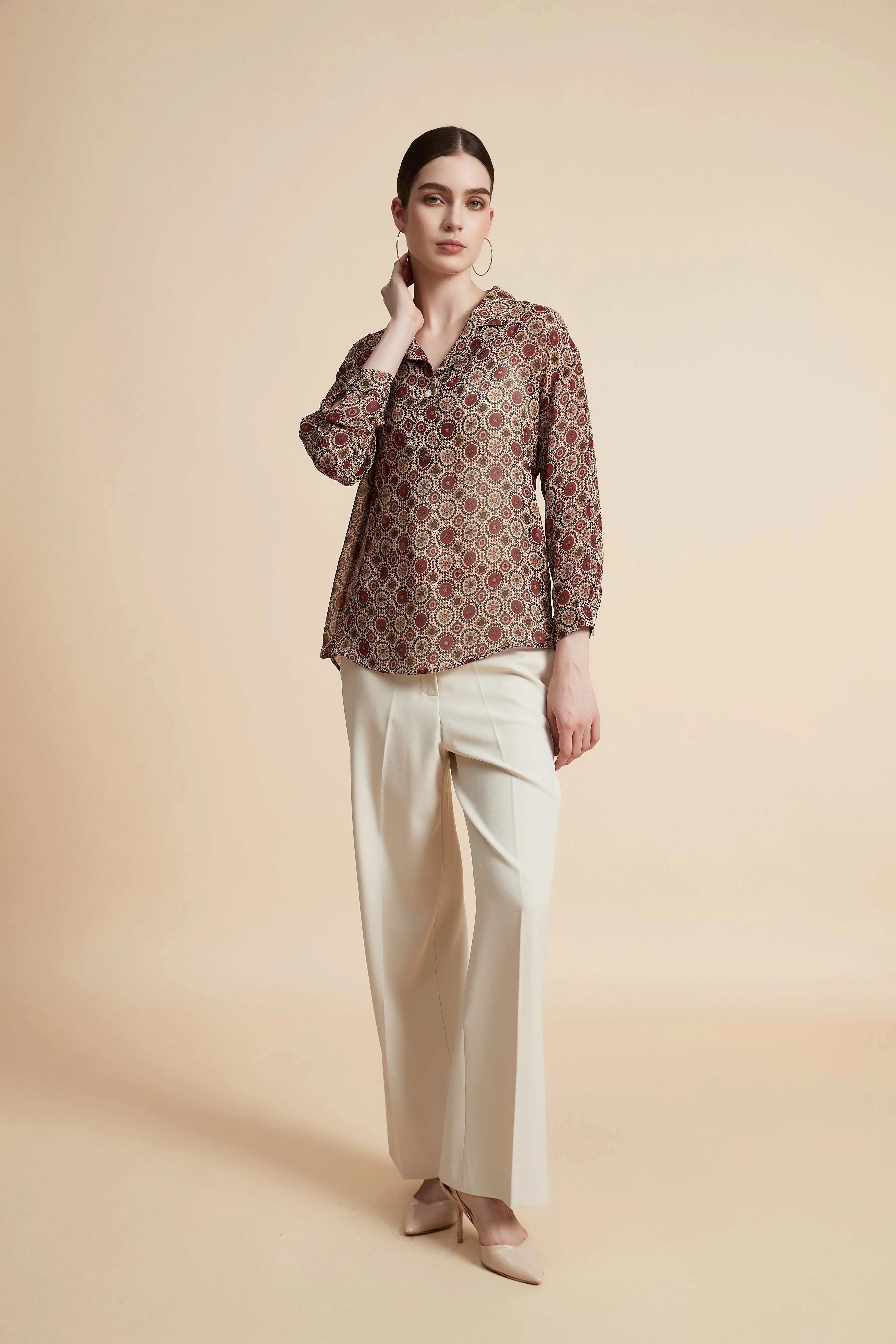 Women's Printed Blouse with Shirt Collar - Image 16