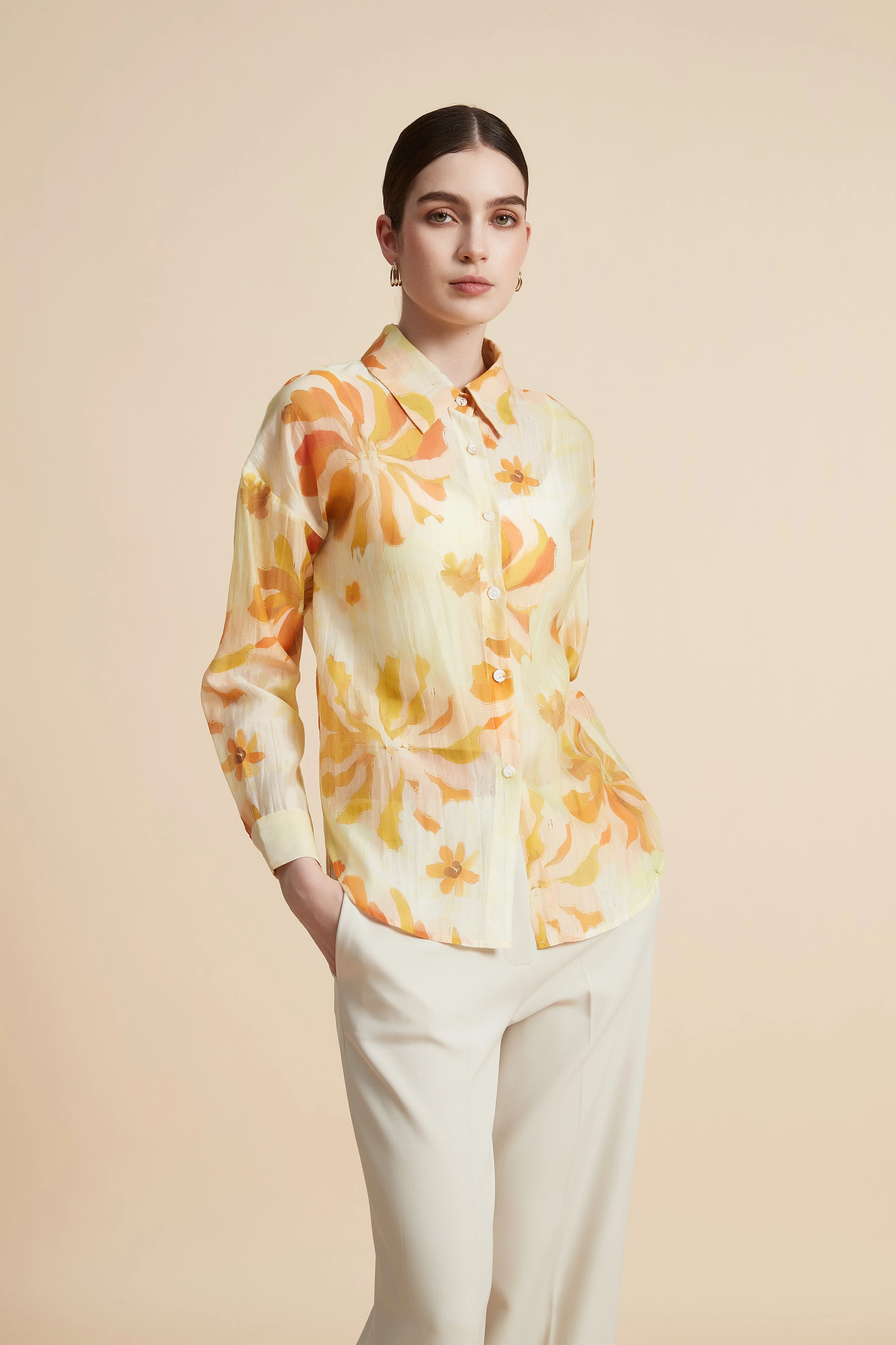 Women's Printed Blouse with Shirt Collar - Image 2