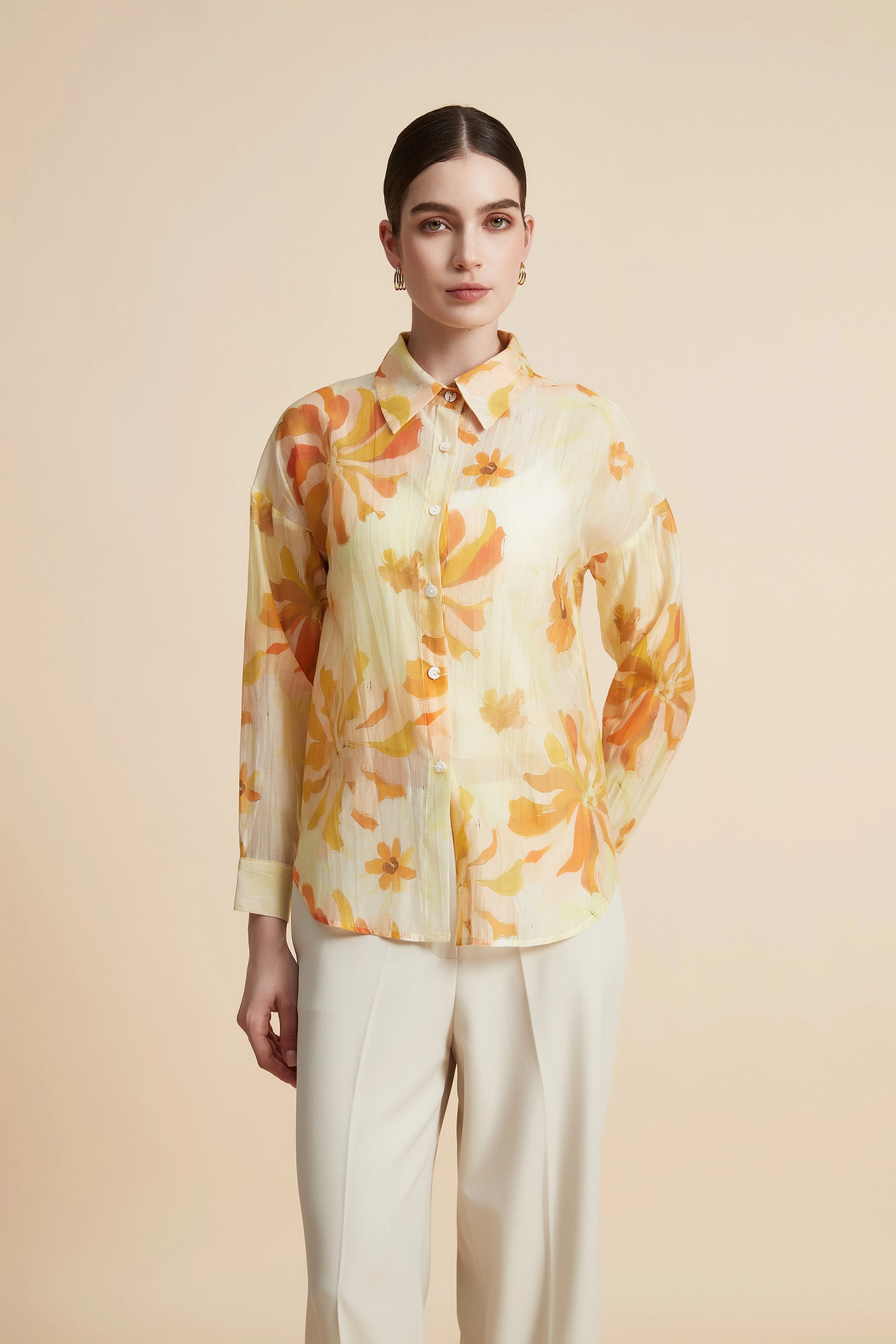 Women's Printed Blouse with Shirt Collar - Image 3